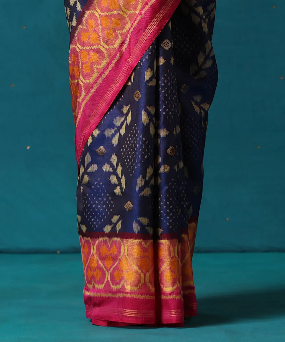 Purple And Pink Handloom Pure Mulberry Silk Ikat Patola Saree