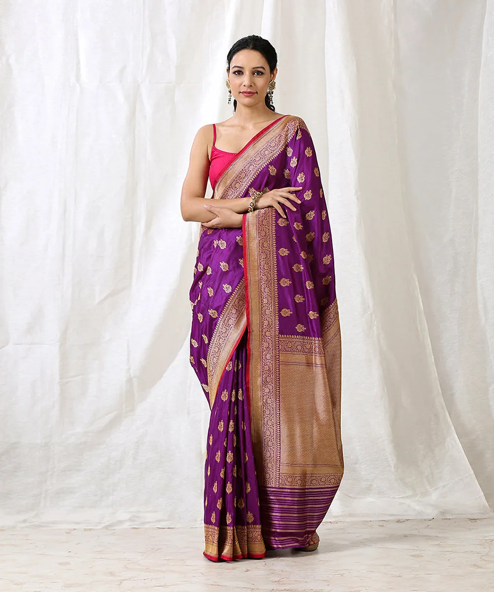 Purple Handloom Banarasi Katan Silk Saree With Cutwork Booti