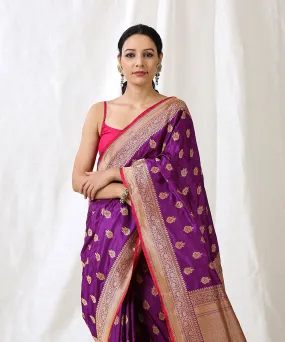 Purple Handloom Banarasi Katan Silk Saree With Cutwork Booti