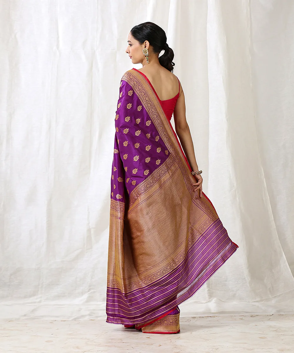 Purple Handloom Banarasi Katan Silk Saree With Cutwork Booti