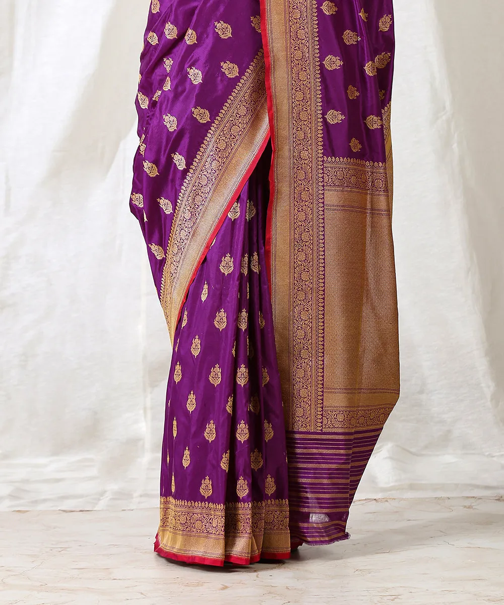 Purple Handloom Banarasi Katan Silk Saree With Cutwork Booti