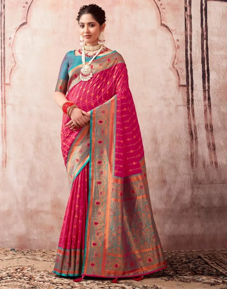 Rani Pink Silk Plain Sarees