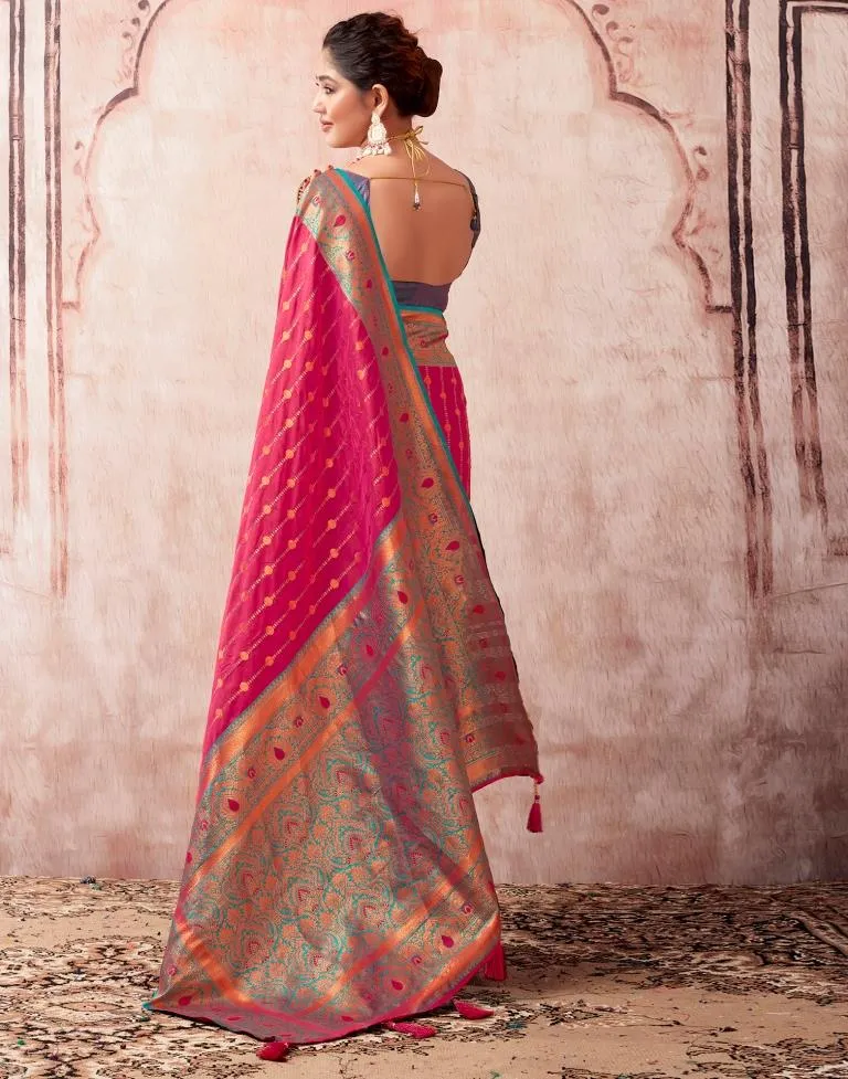 Rani Pink Silk Plain Sarees