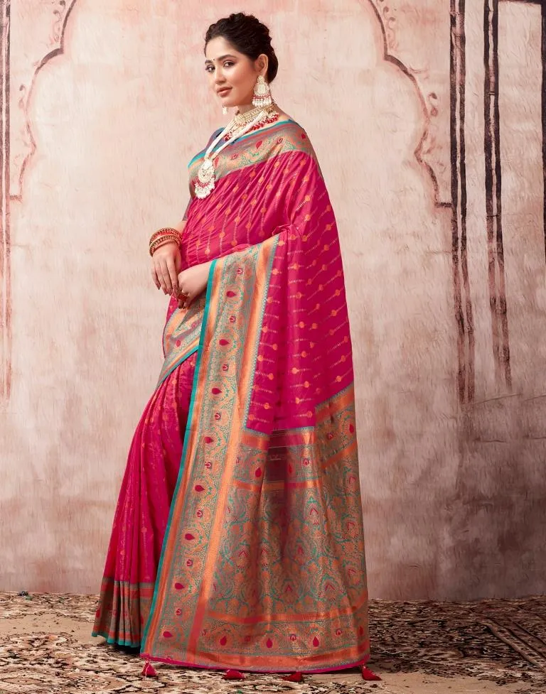 Rani Pink Silk Plain Sarees