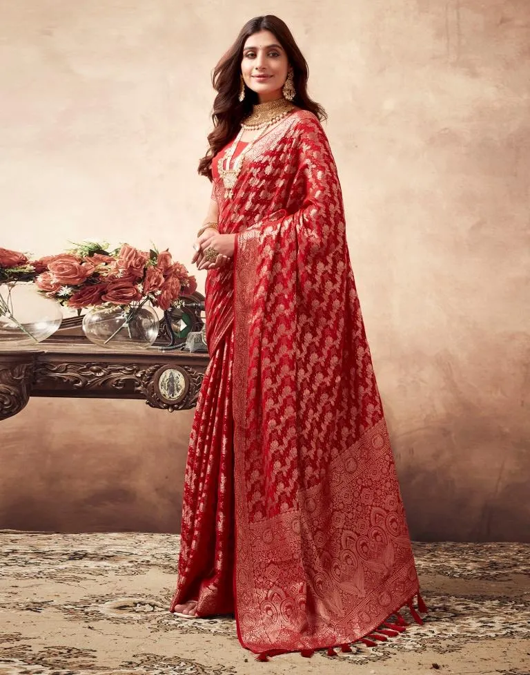 Red Georgette Plain Sarees