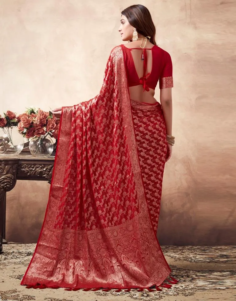 Red Georgette Plain Sarees