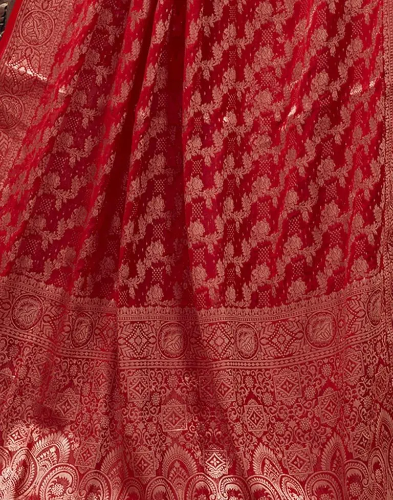 Red Georgette Plain Sarees