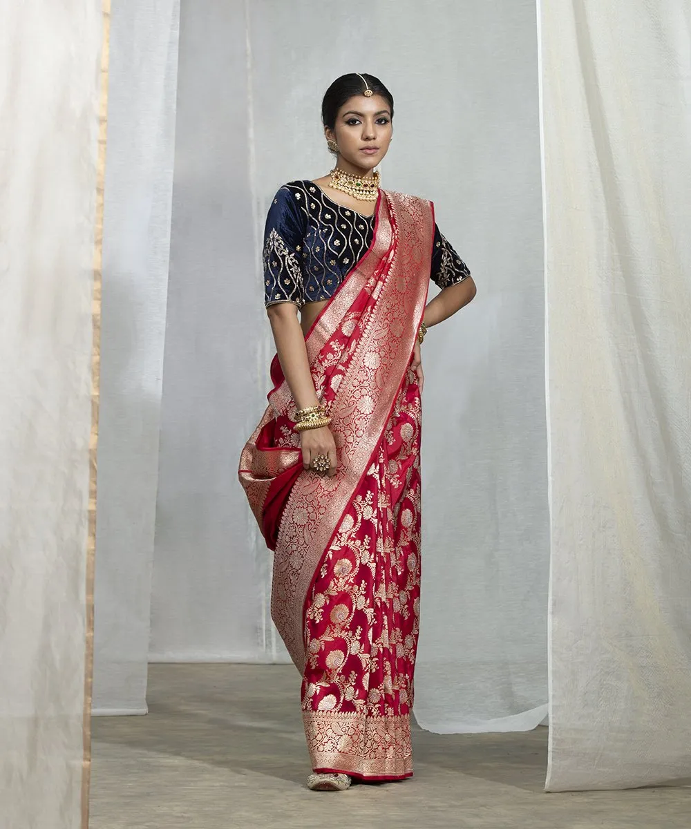 Red Handloom Pure Katan Silk Banarasi Sona Rupa Kadhwa Jangla Saree