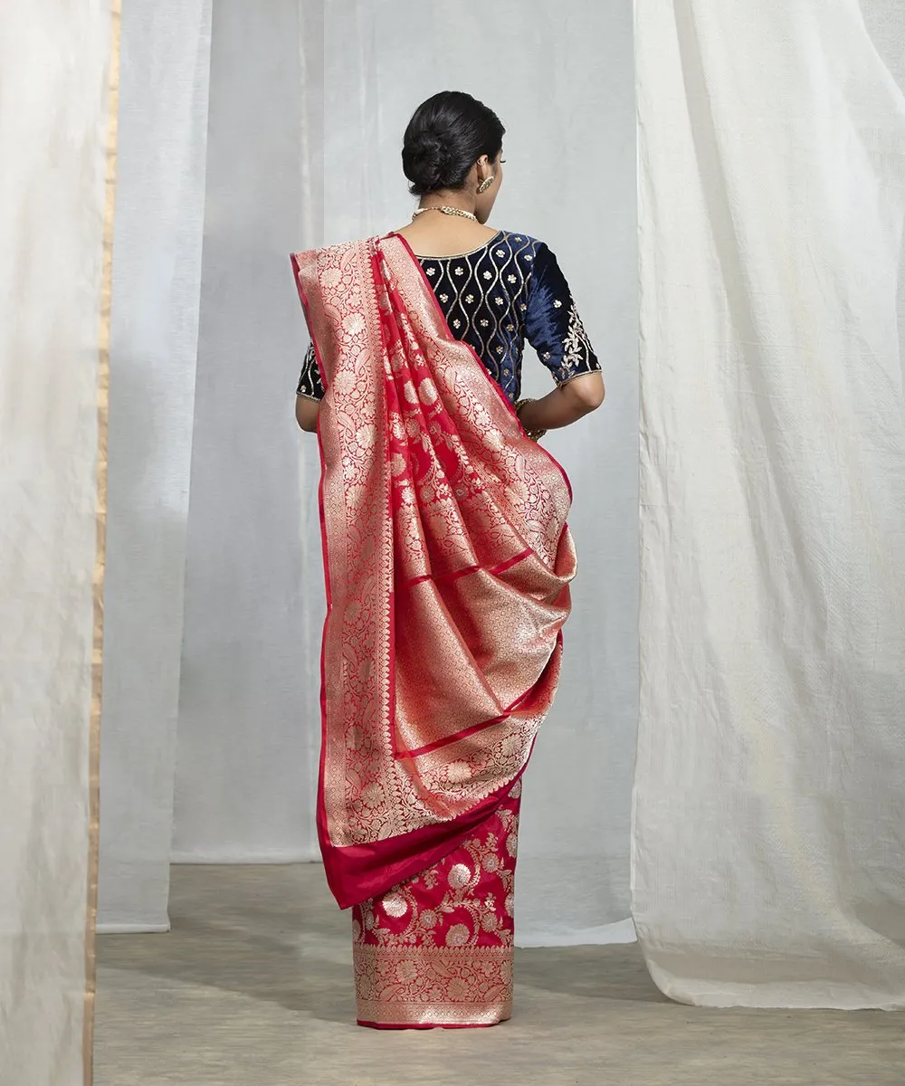 Red Handloom Pure Katan Silk Banarasi Sona Rupa Kadhwa Jangla Saree