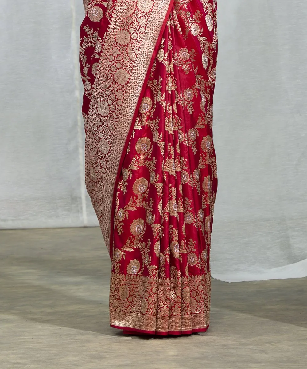 Red Handloom Pure Katan Silk Banarasi Sona Rupa Kadhwa Jangla Saree