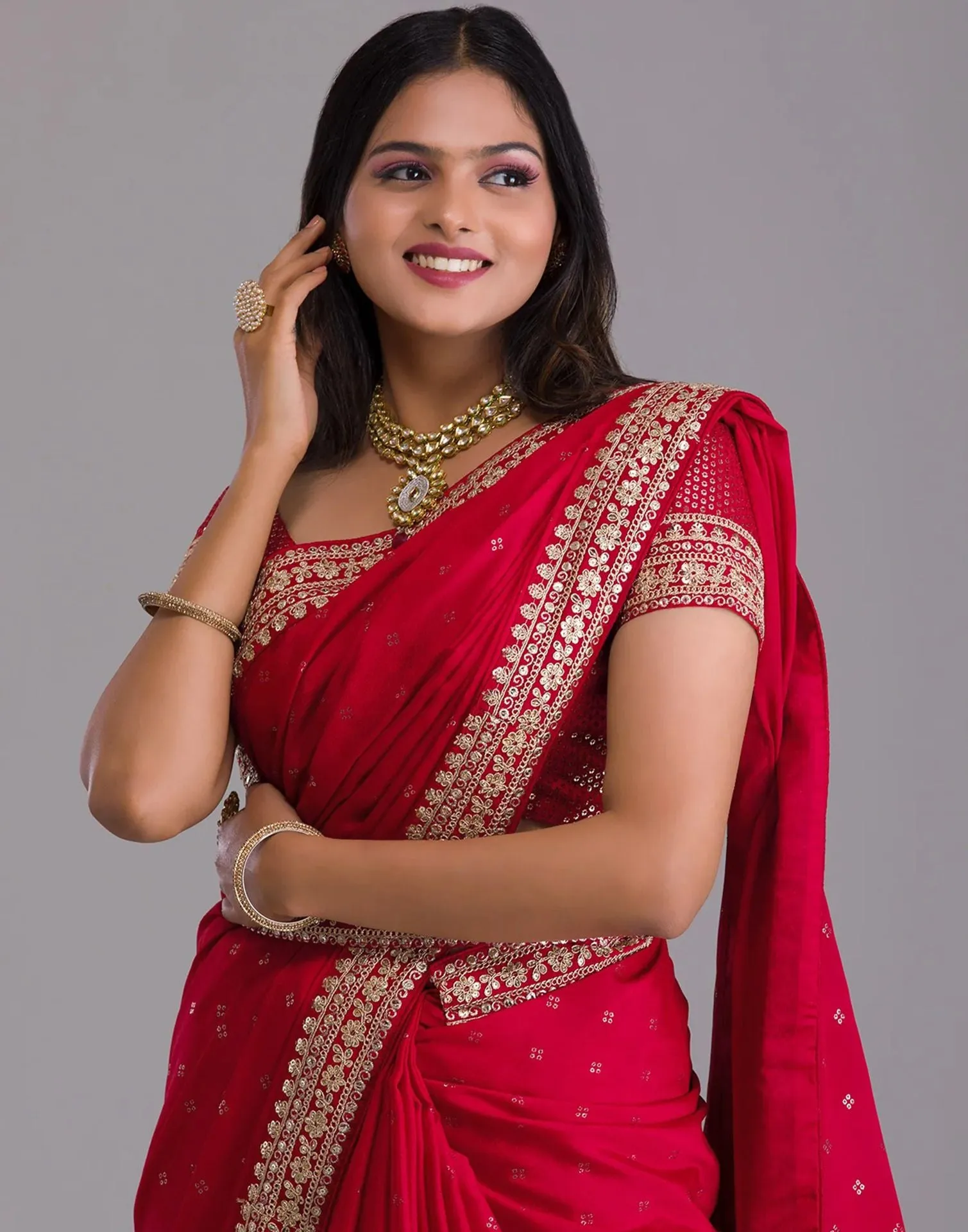 Red Printed Saree