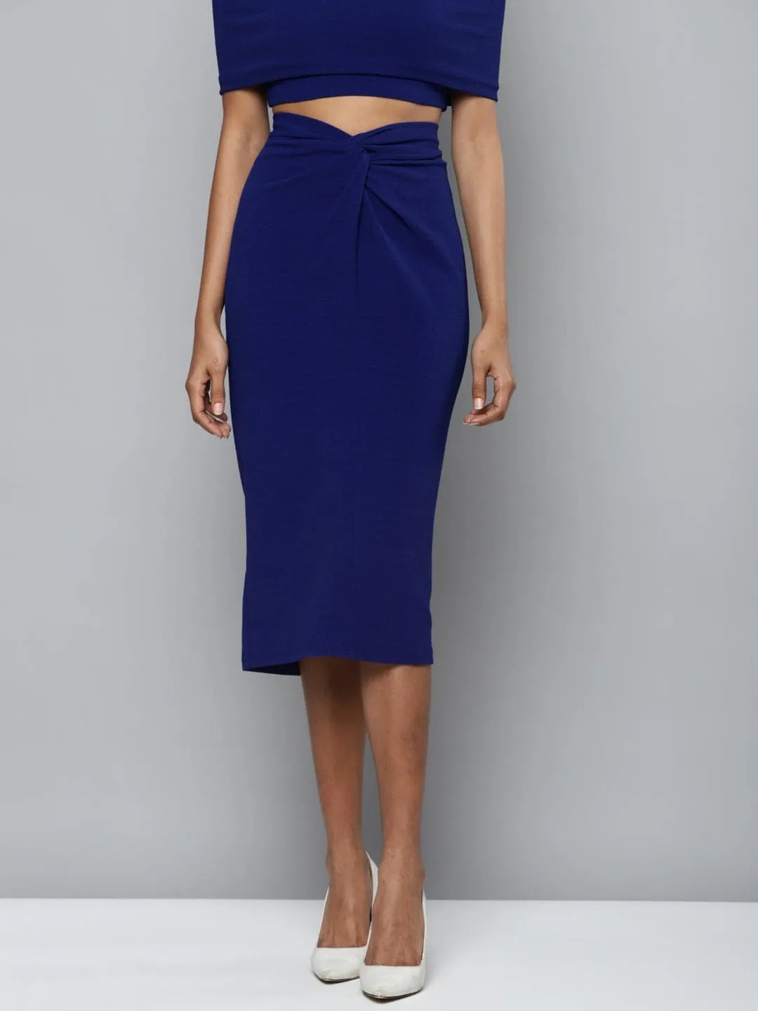 Royal Blue Twisted Midi Skirt