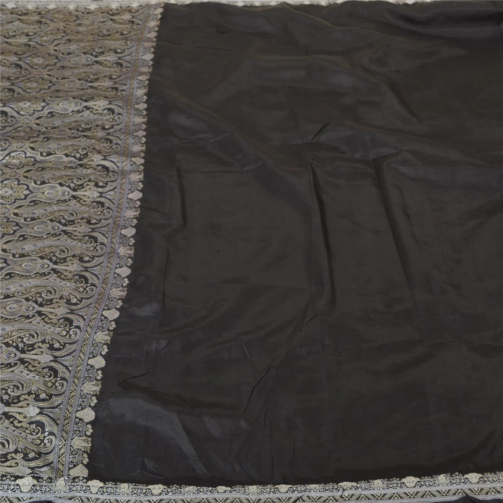 Sanskriti Vintage Black Indian Sarees 100% Pure Silk Woven Sari 5 YD Fabric