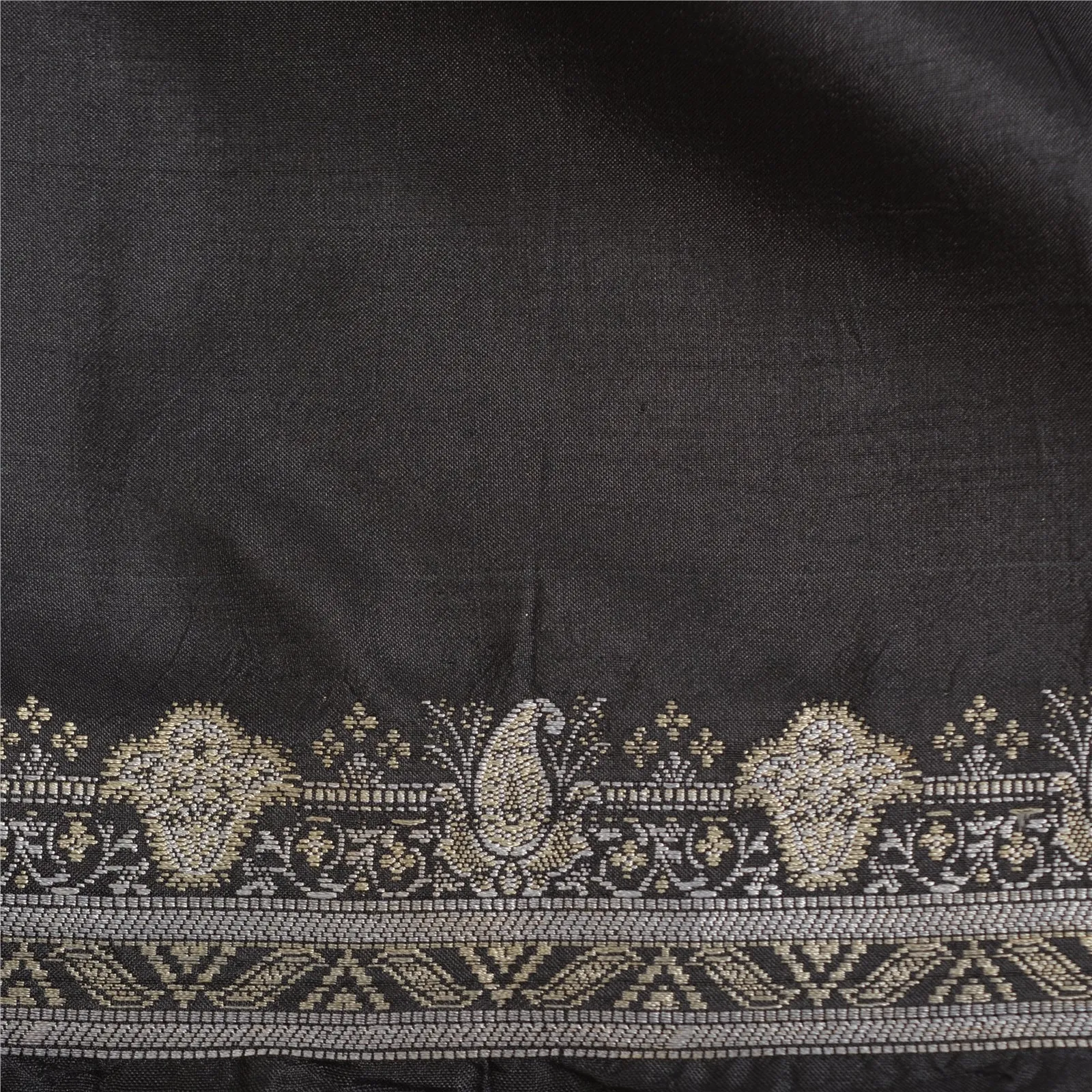 Sanskriti Vintage Black Indian Sarees 100% Pure Silk Woven Sari 5 YD Fabric