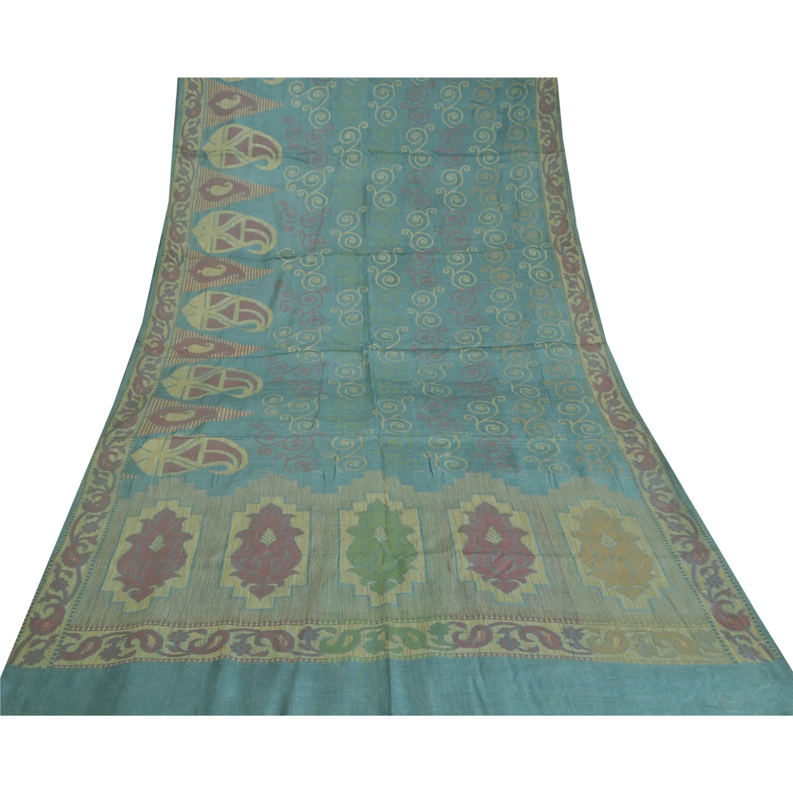 Sanskriti Vintage Blue Indian Sarees 100% Pure Silk Woven Sari Craft 5 YD Fabric