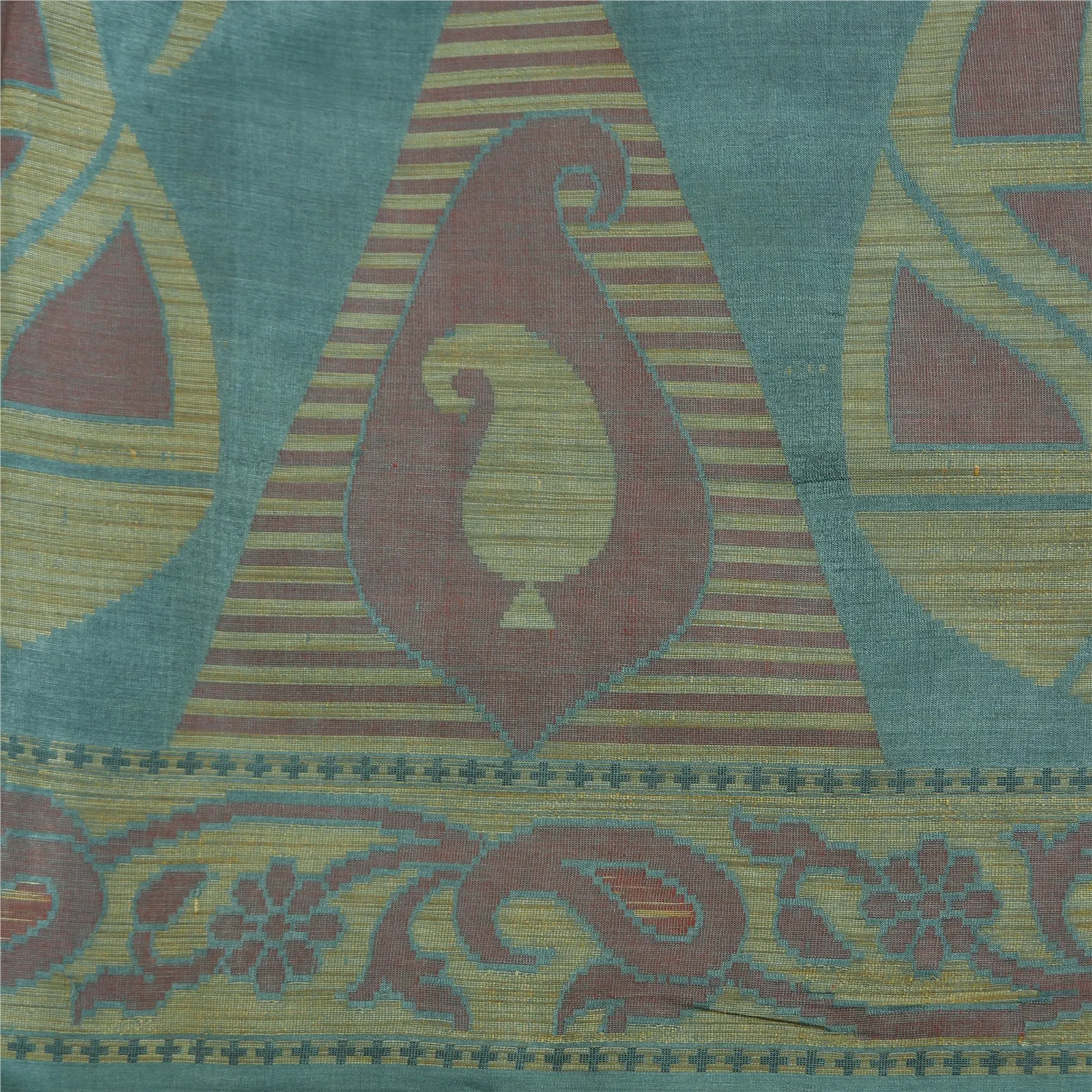 Sanskriti Vintage Blue Indian Sarees 100% Pure Silk Woven Sari Craft 5 YD Fabric