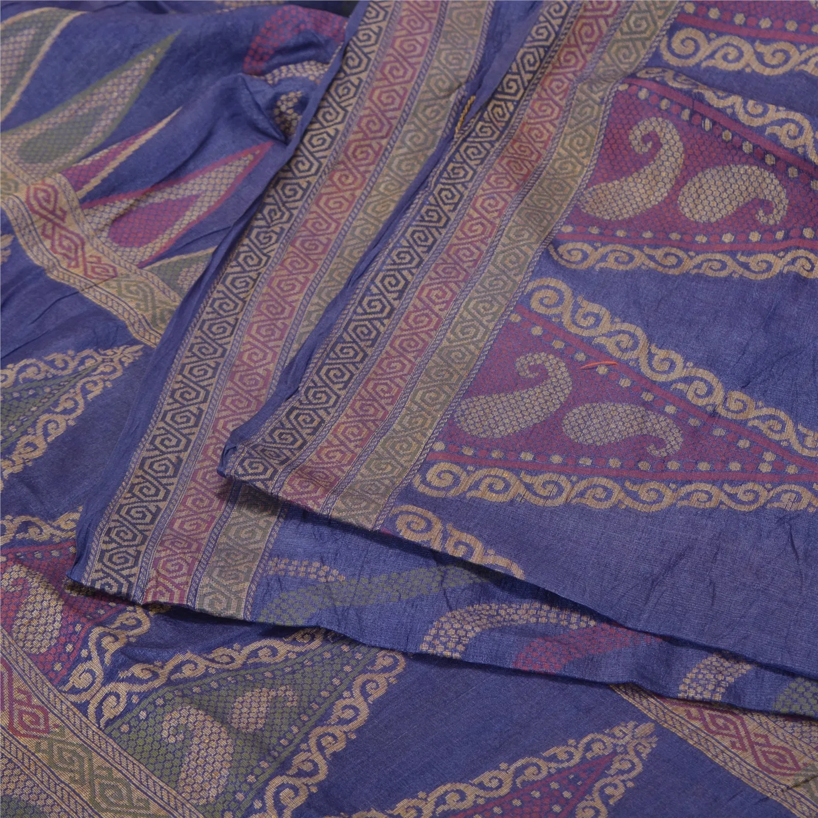 Sanskriti Vintage Blue Indian Sarees Pure Silk Woven Sari Craft 5 Yard Fabric