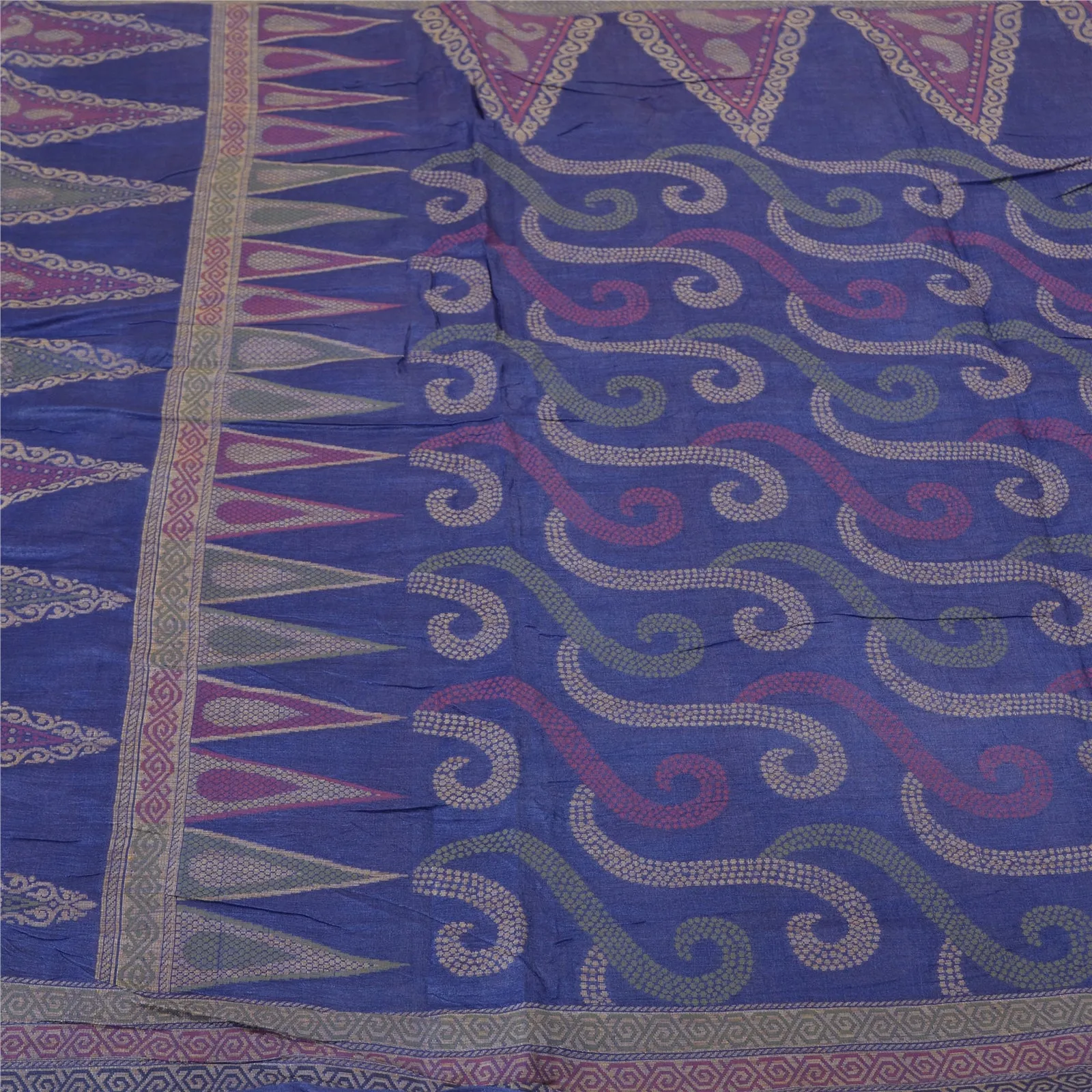 Sanskriti Vintage Blue Indian Sarees Pure Silk Woven Sari Craft 5 Yard Fabric