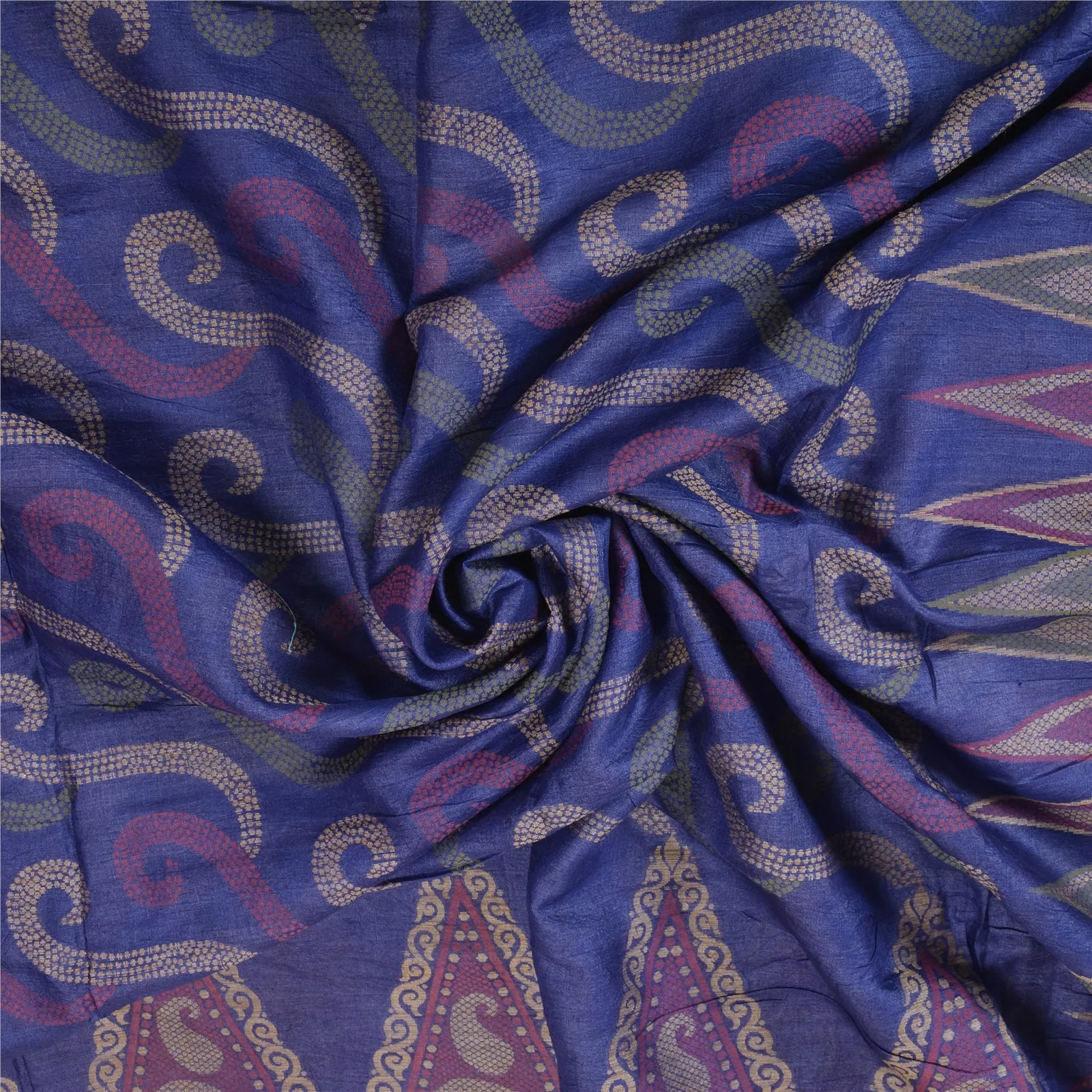 Sanskriti Vintage Blue Indian Sarees Pure Silk Woven Sari Craft 5 Yard Fabric