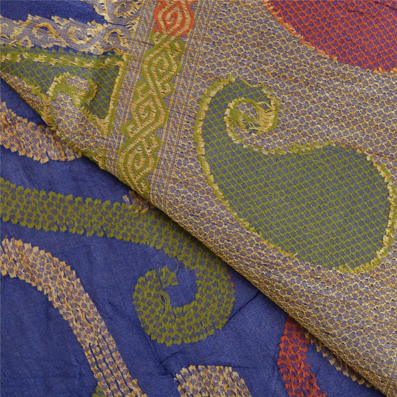 Sanskriti Vintage Blue Indian Sarees Pure Silk Woven Sari Craft 5 Yard Fabric