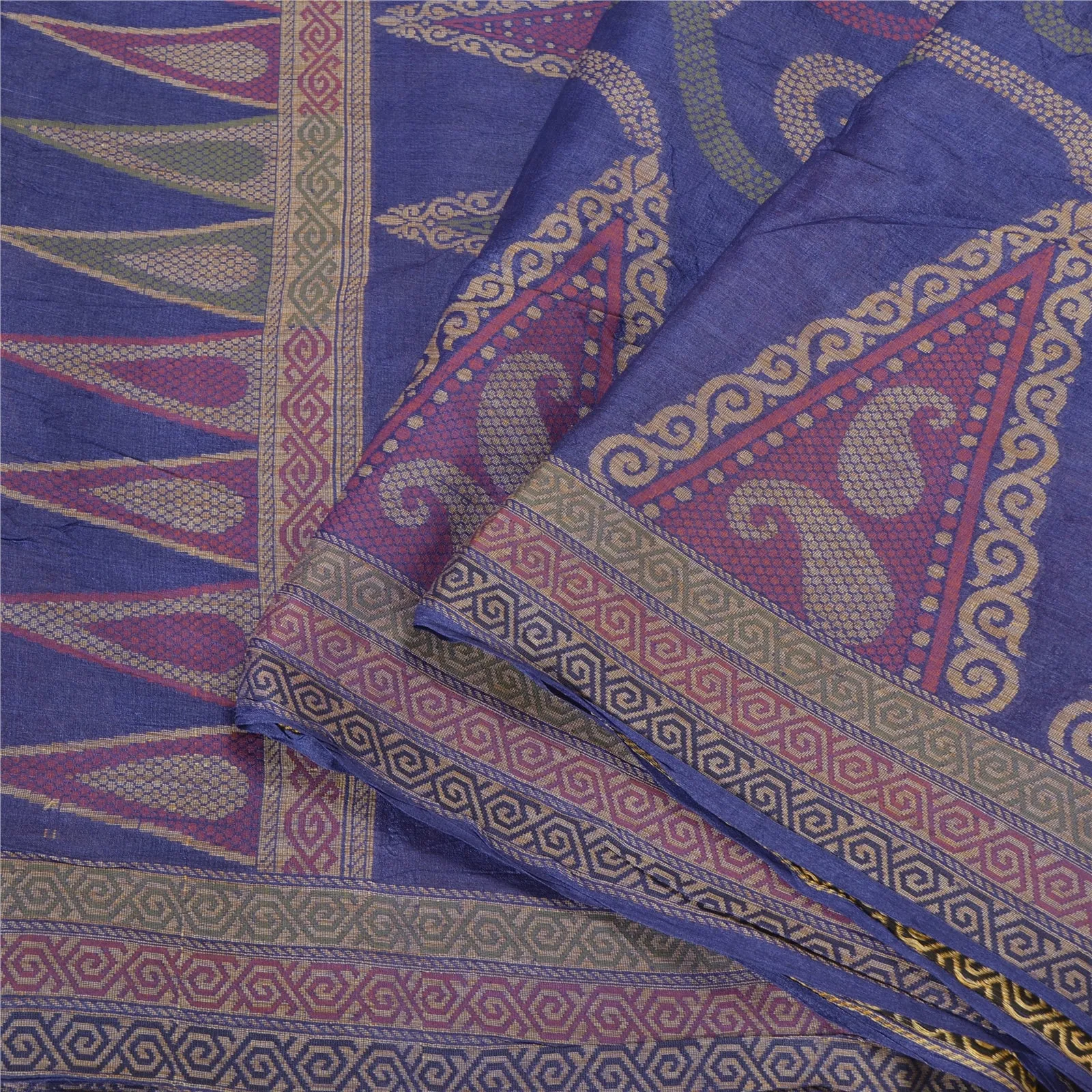 Sanskriti Vintage Blue Indian Sarees Pure Silk Woven Sari Craft 5 Yard Fabric