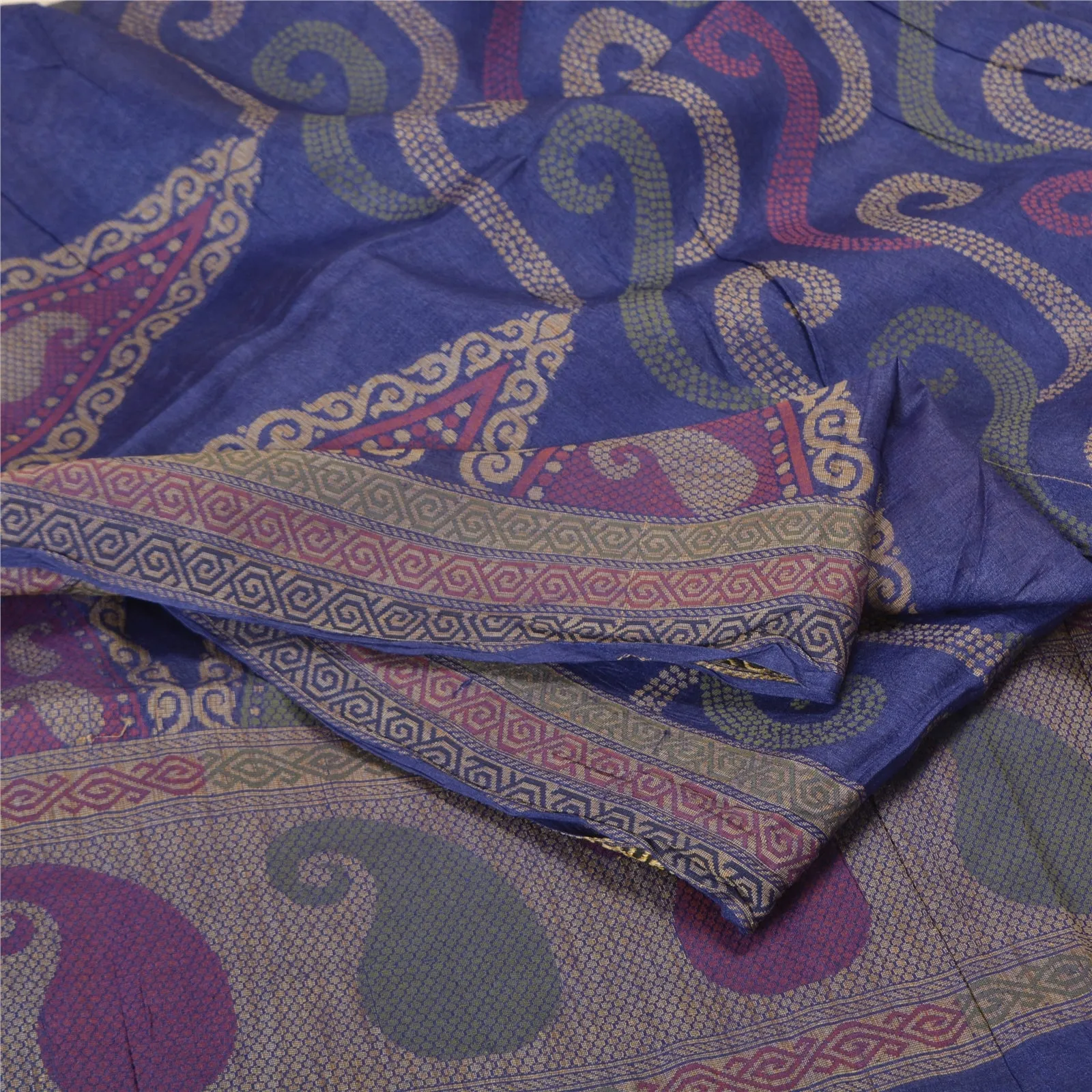 Sanskriti Vintage Blue Indian Sarees Pure Silk Woven Sari Craft 5 Yard Fabric