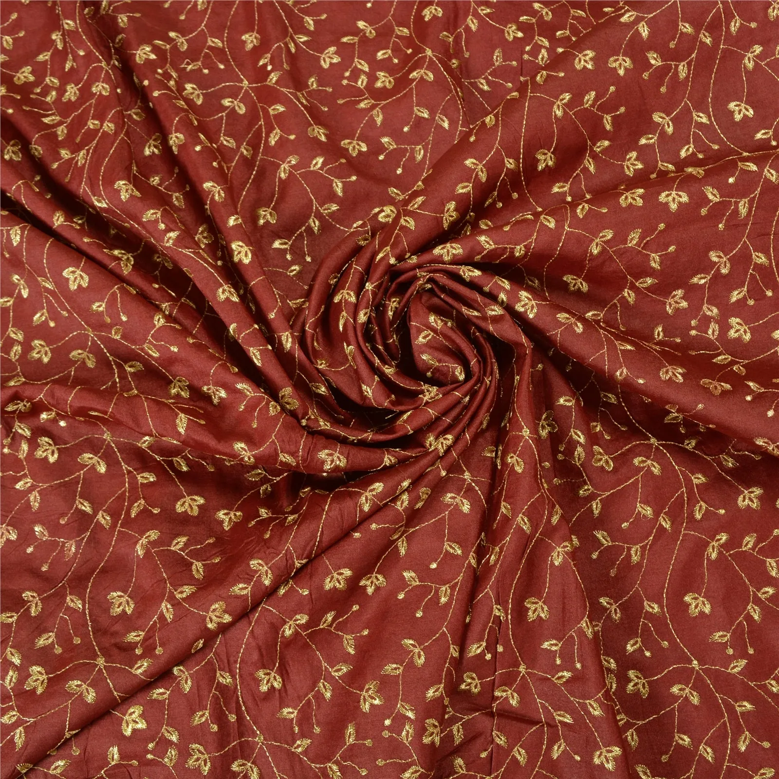 Sanskriti Vintage Dark Red Sarees 100% Pure Silk Hand Beaded Sari Craft Fabric