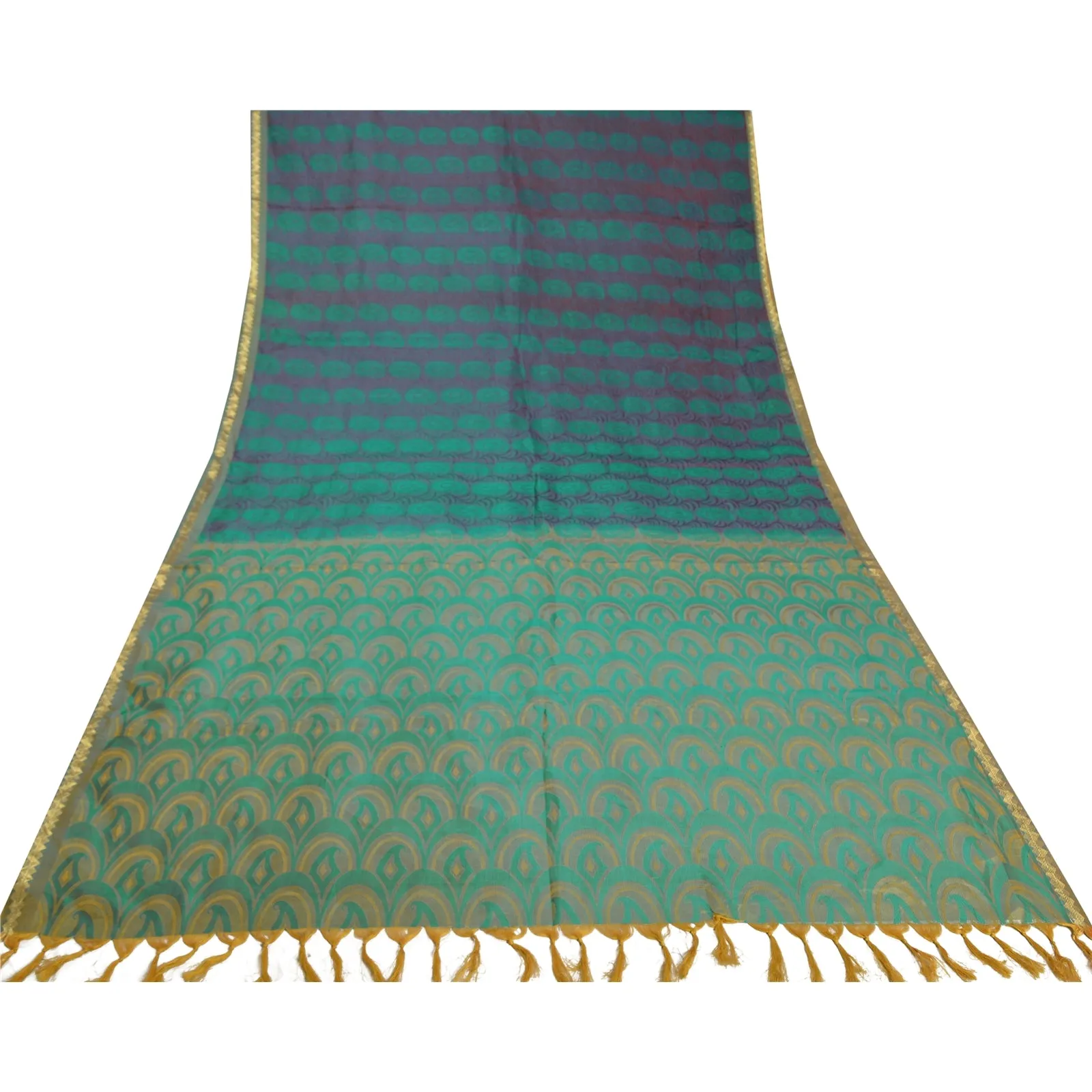 Sanskriti Vintage Green Indian Sarees 100% Pure Silk Woven Sari Craft Fabric