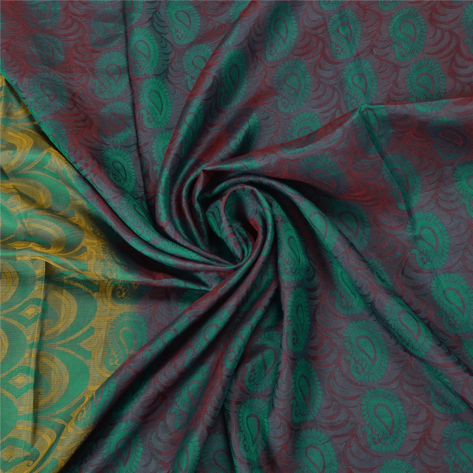 Sanskriti Vintage Green Indian Sarees 100% Pure Silk Woven Sari Craft Fabric