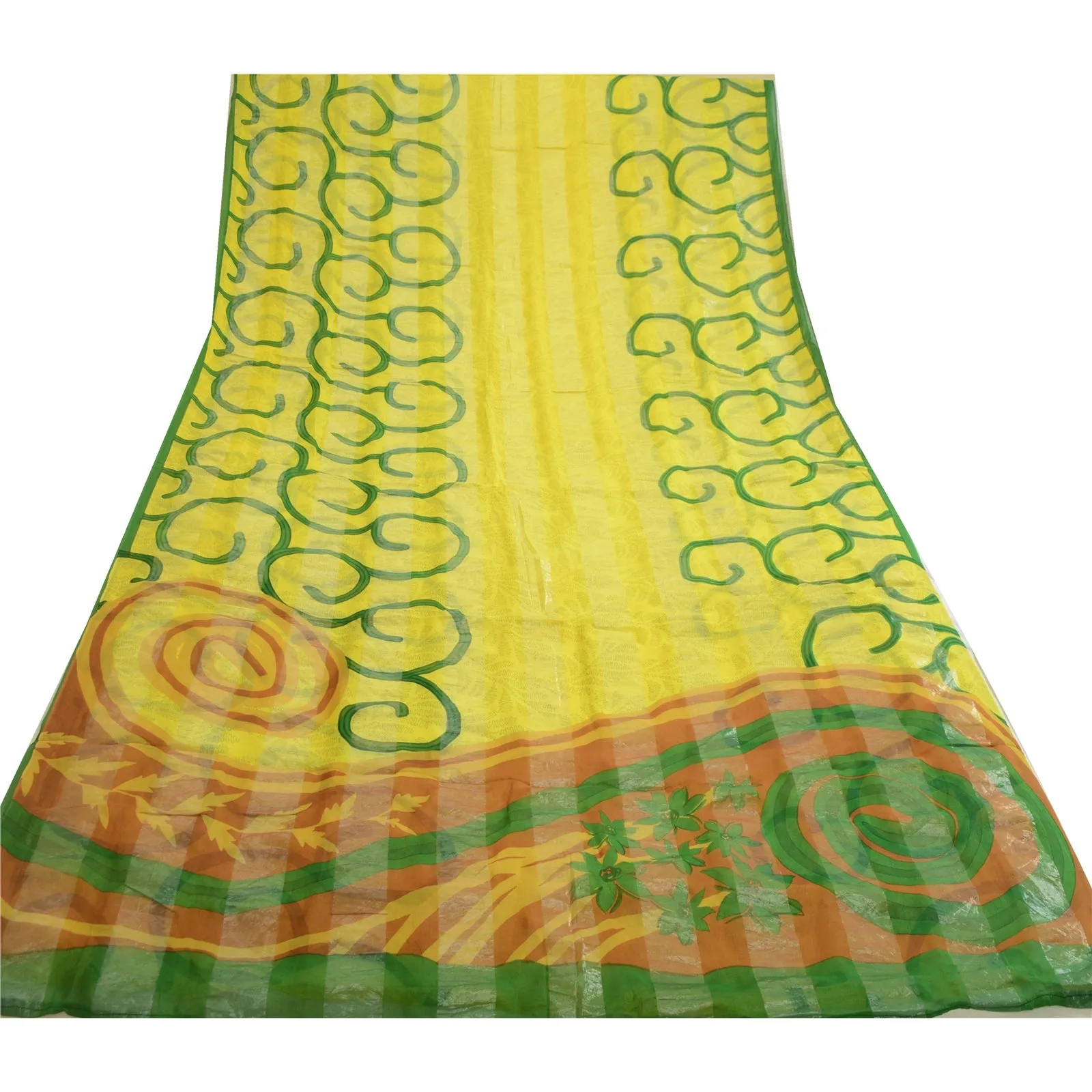 Sanskriti Vintage Green Sarees Pure Georgette Silk Printed Sari Craft Fabric