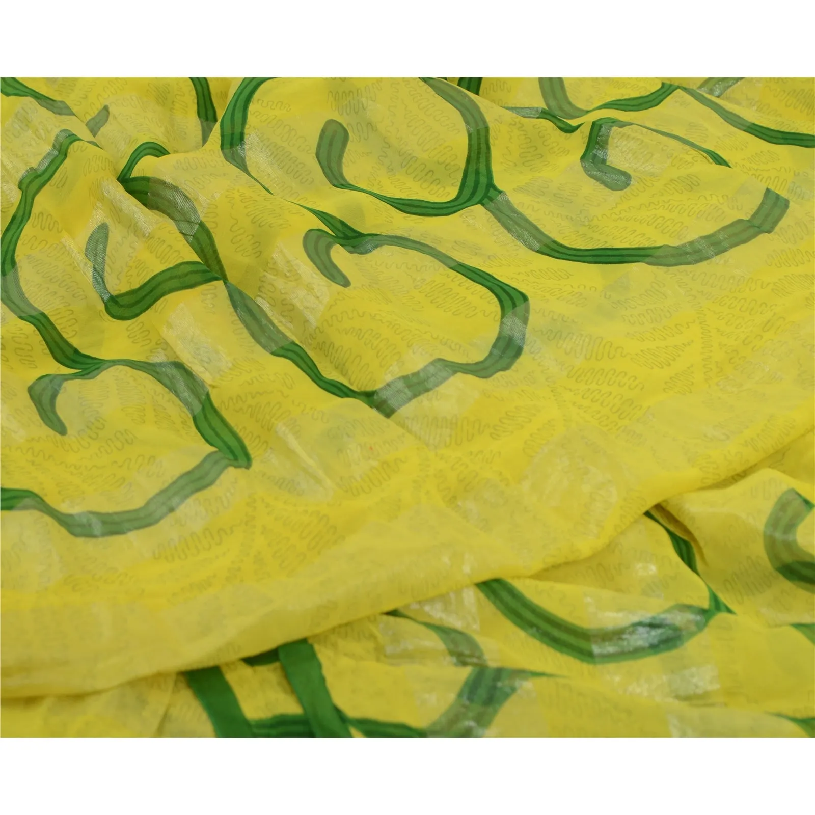 Sanskriti Vintage Green Sarees Pure Georgette Silk Printed Sari Craft Fabric