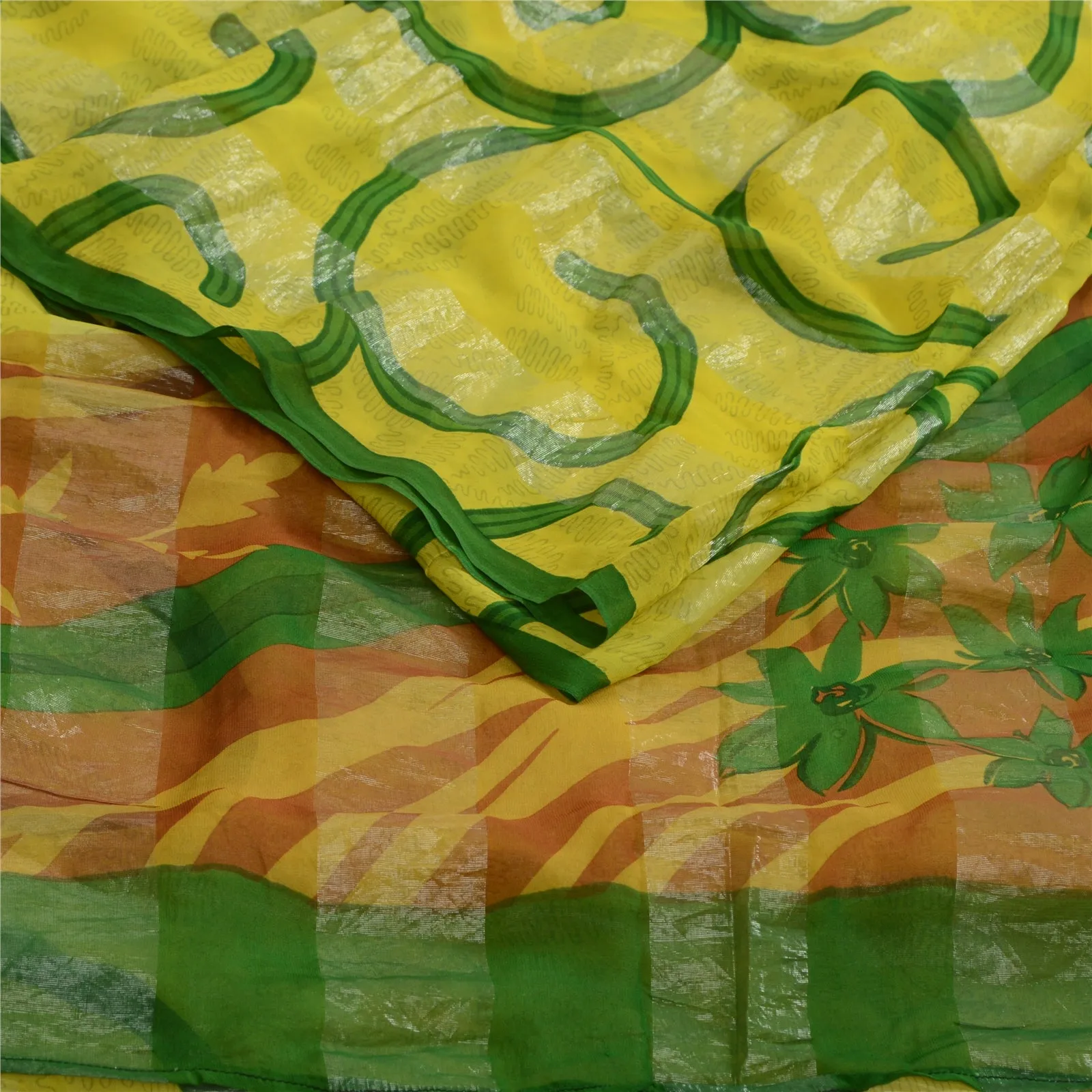 Sanskriti Vintage Green Sarees Pure Georgette Silk Printed Sari Craft Fabric