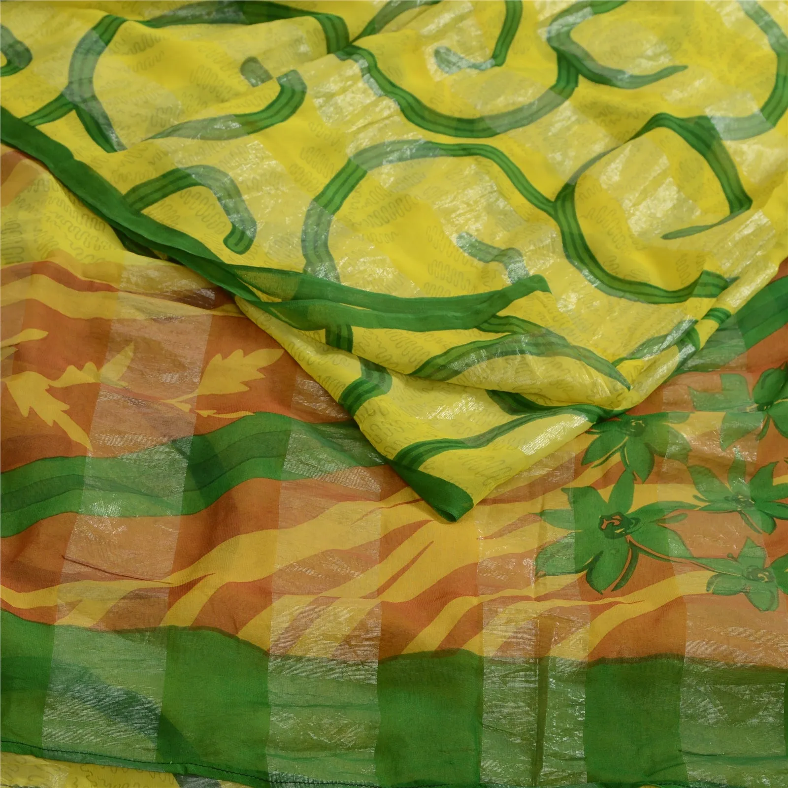 Sanskriti Vintage Green Sarees Pure Georgette Silk Printed Sari Craft Fabric