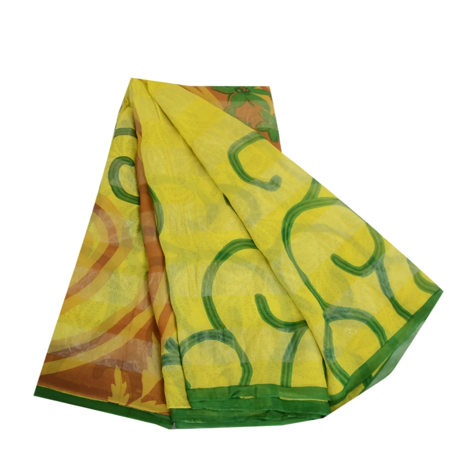 Sanskriti Vintage Green Sarees Pure Georgette Silk Printed Sari Craft Fabric