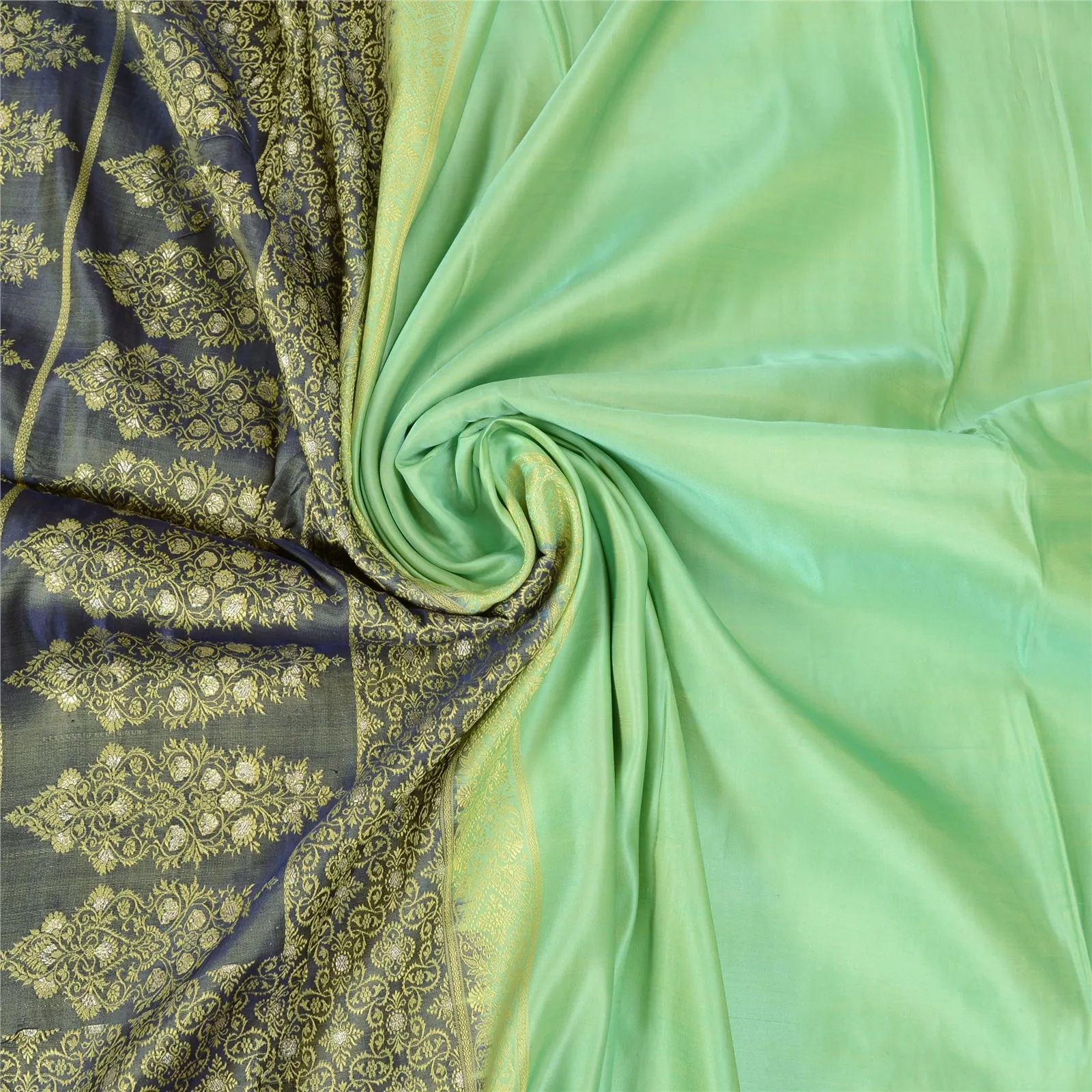 Sanskriti Vintage Green/Blue Indian Sarees Satin Woven Premium Sari Craft Fabric