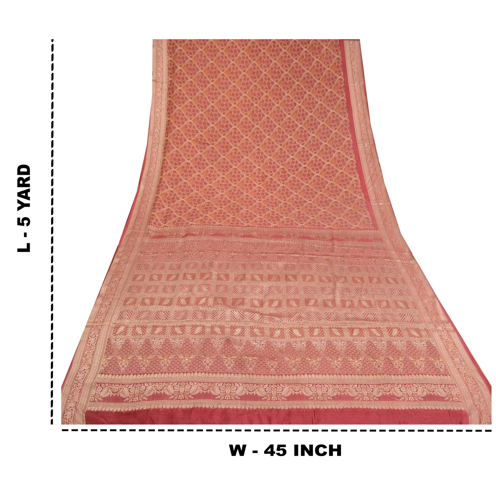 Sanskriti Vintage Pink Indian Sarees 100% Pure Silk Woven Sari Craft 5 YD Fabric