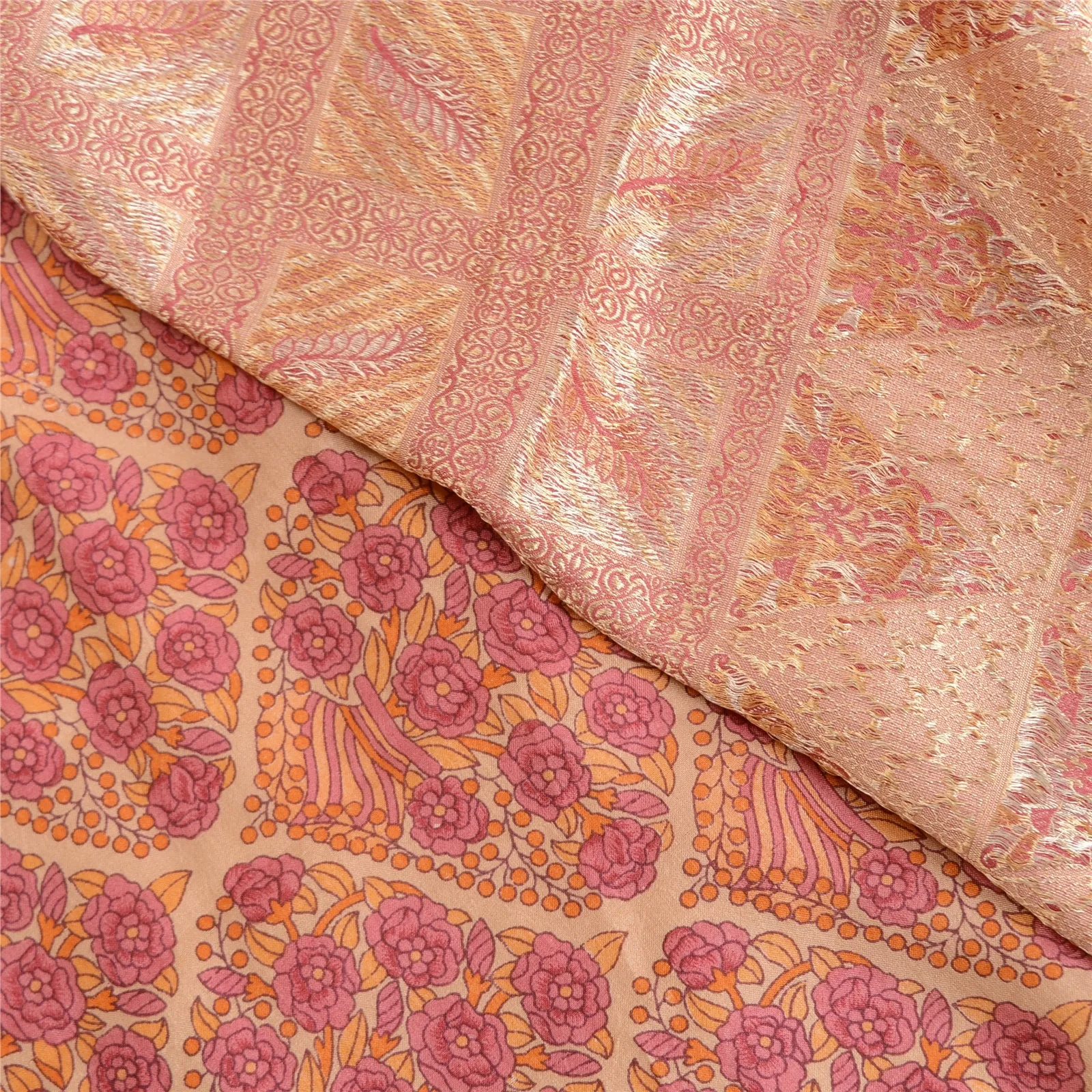 Sanskriti Vintage Pink Indian Sarees 100% Pure Silk Woven Sari Craft 5 YD Fabric