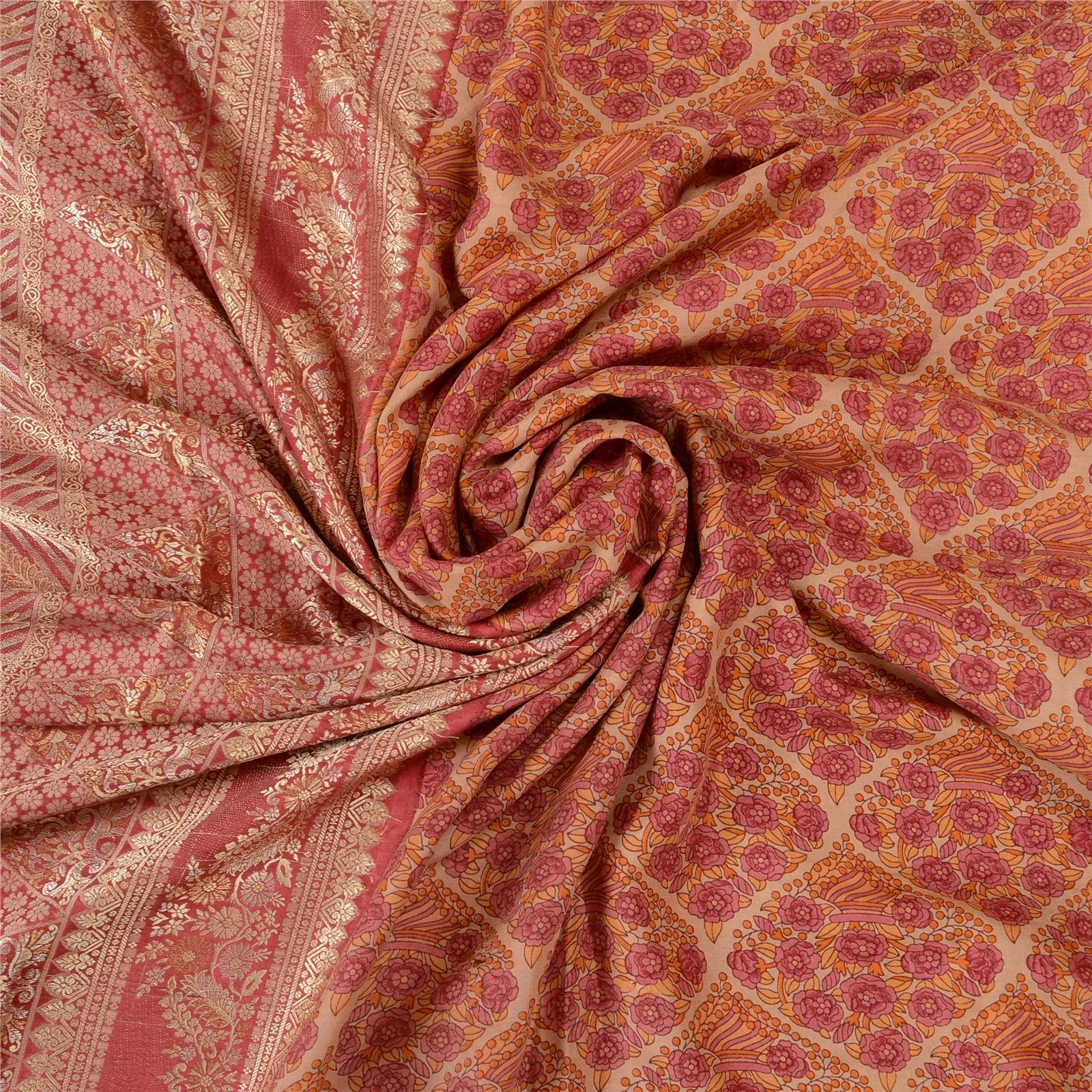 Sanskriti Vintage Pink Indian Sarees 100% Pure Silk Woven Sari Craft 5 YD Fabric