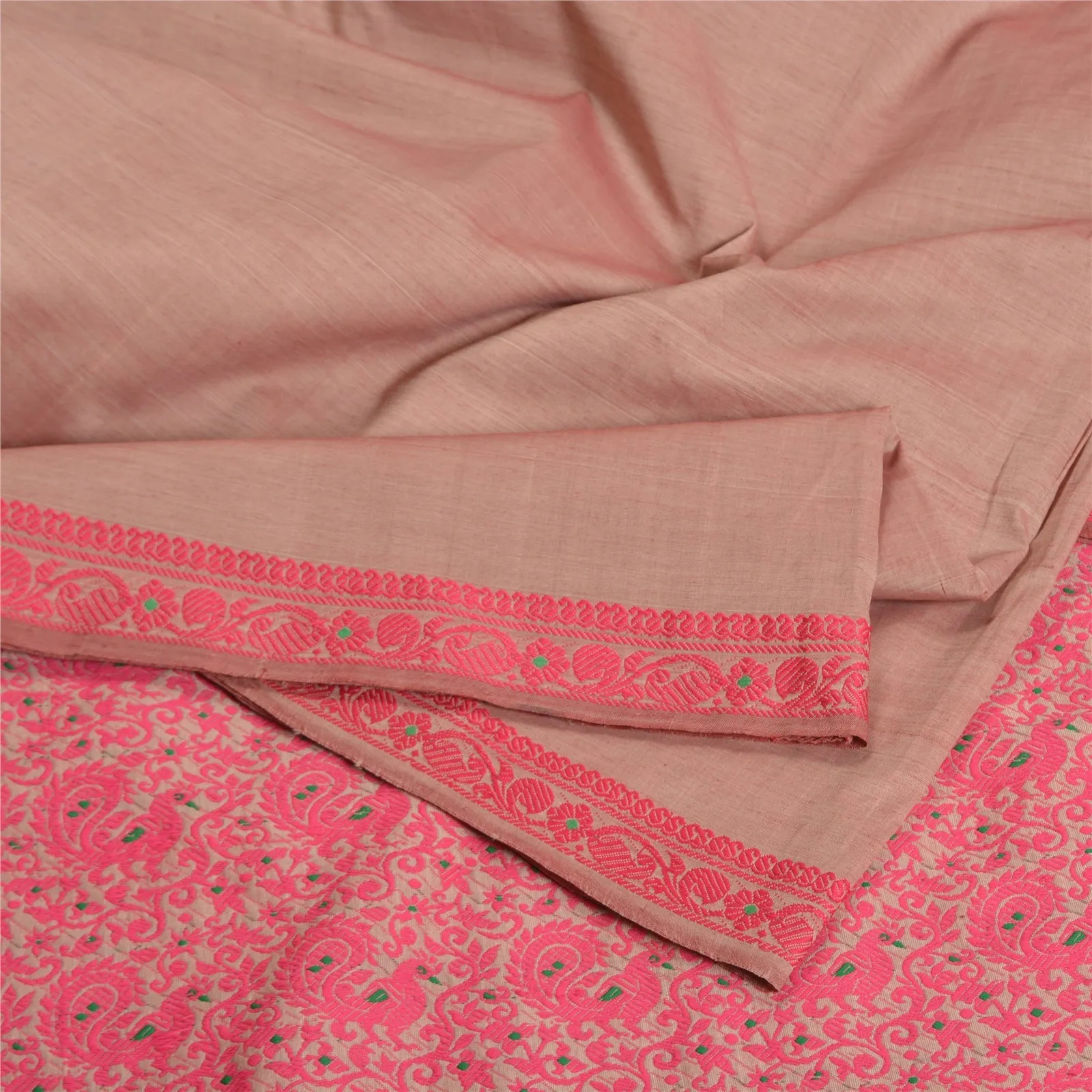 Sanskriti Vintage Pink Indian Sarees Art Silk Woven Premium Sari Craft Fabric