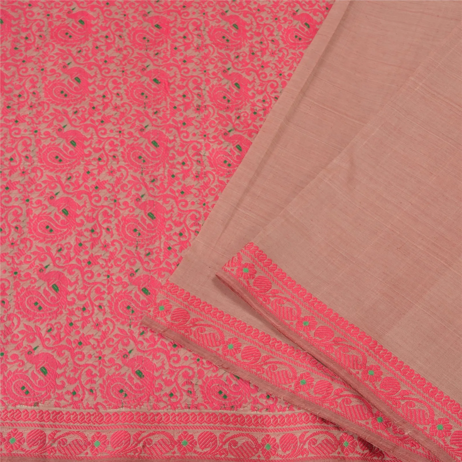 Sanskriti Vintage Pink Indian Sarees Art Silk Woven Premium Sari Craft Fabric