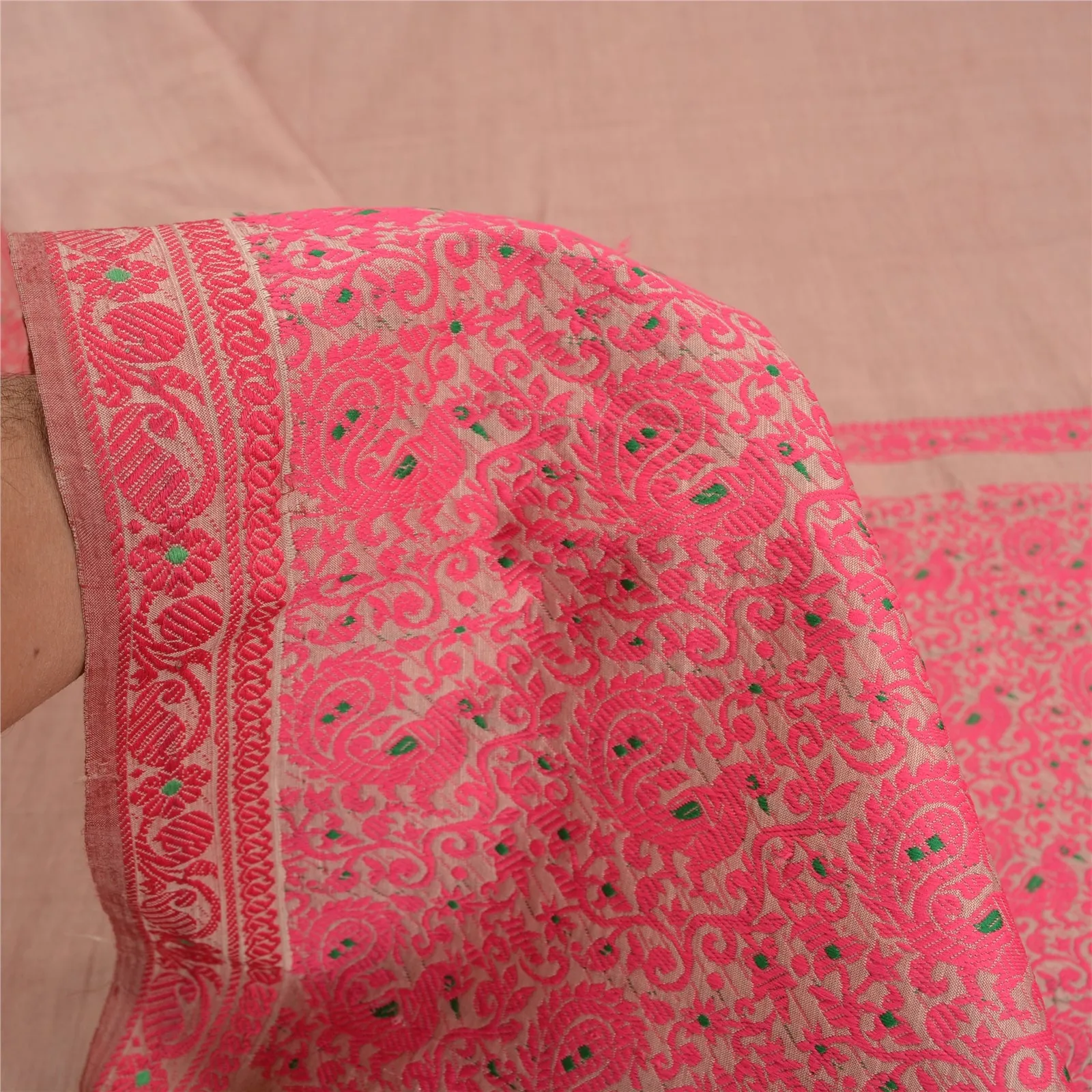 Sanskriti Vintage Pink Indian Sarees Art Silk Woven Premium Sari Craft Fabric