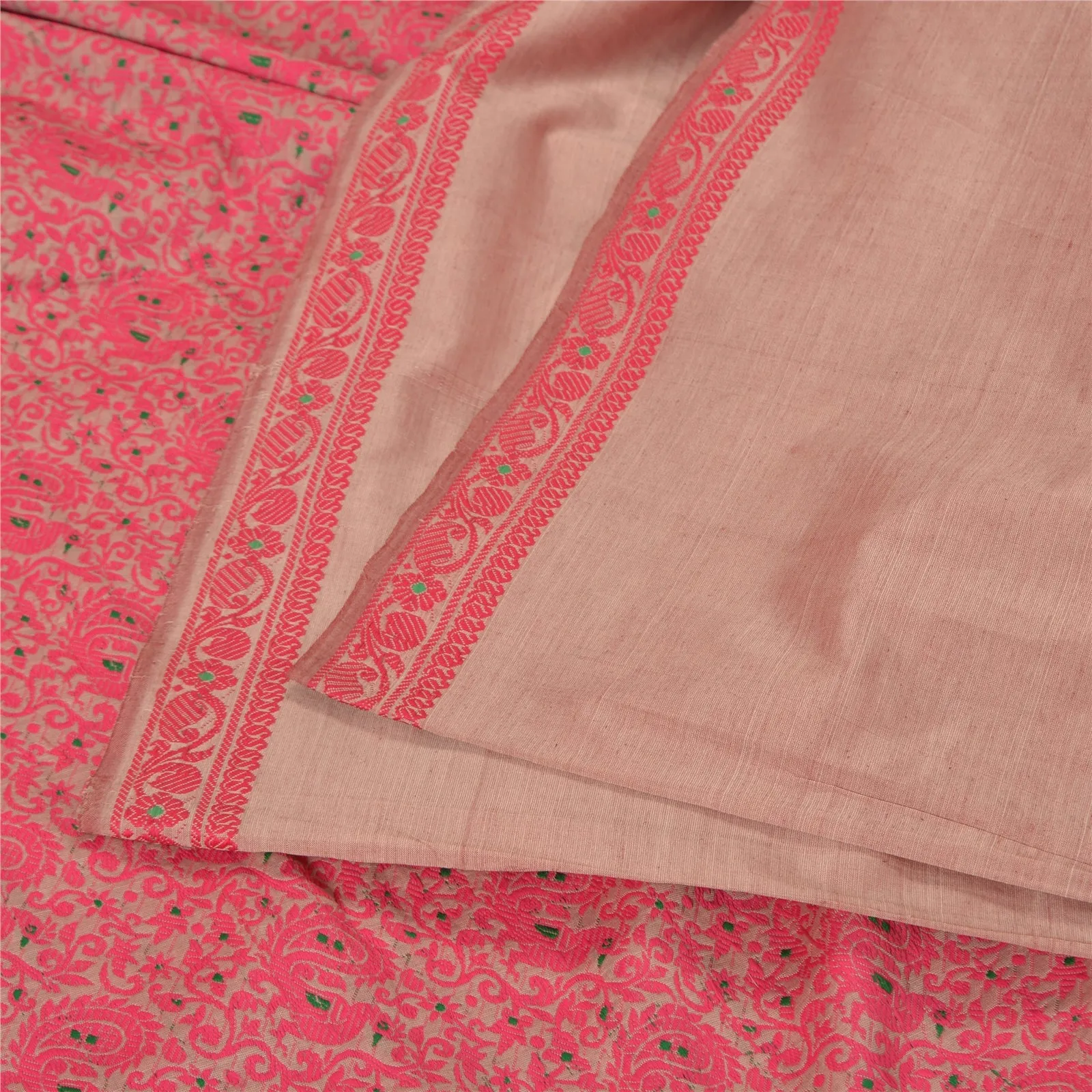 Sanskriti Vintage Pink Indian Sarees Art Silk Woven Premium Sari Craft Fabric