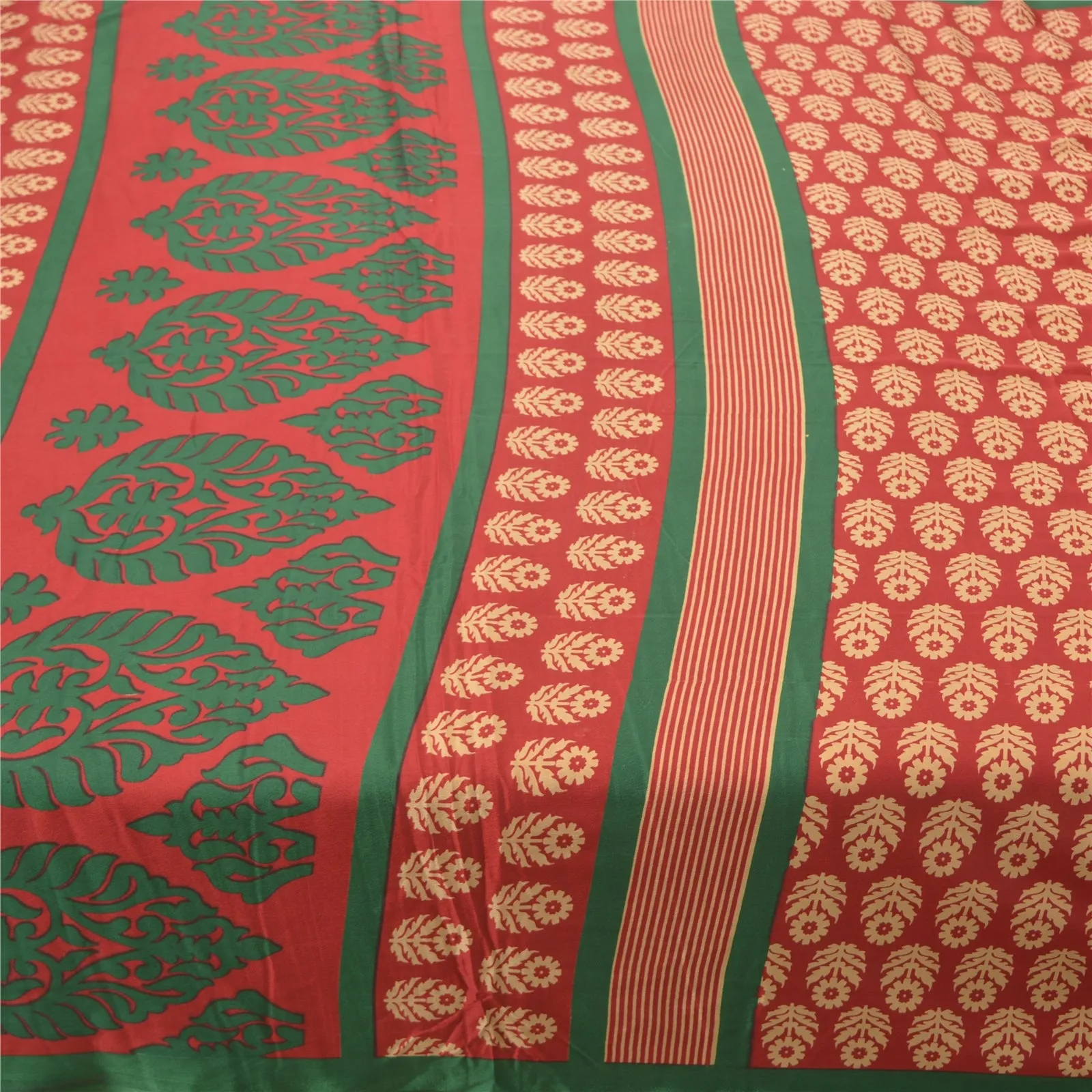 Sanskriti Vintage Red Indian Sarees Moss Crepe Printed Sari Floral Craft Fabric