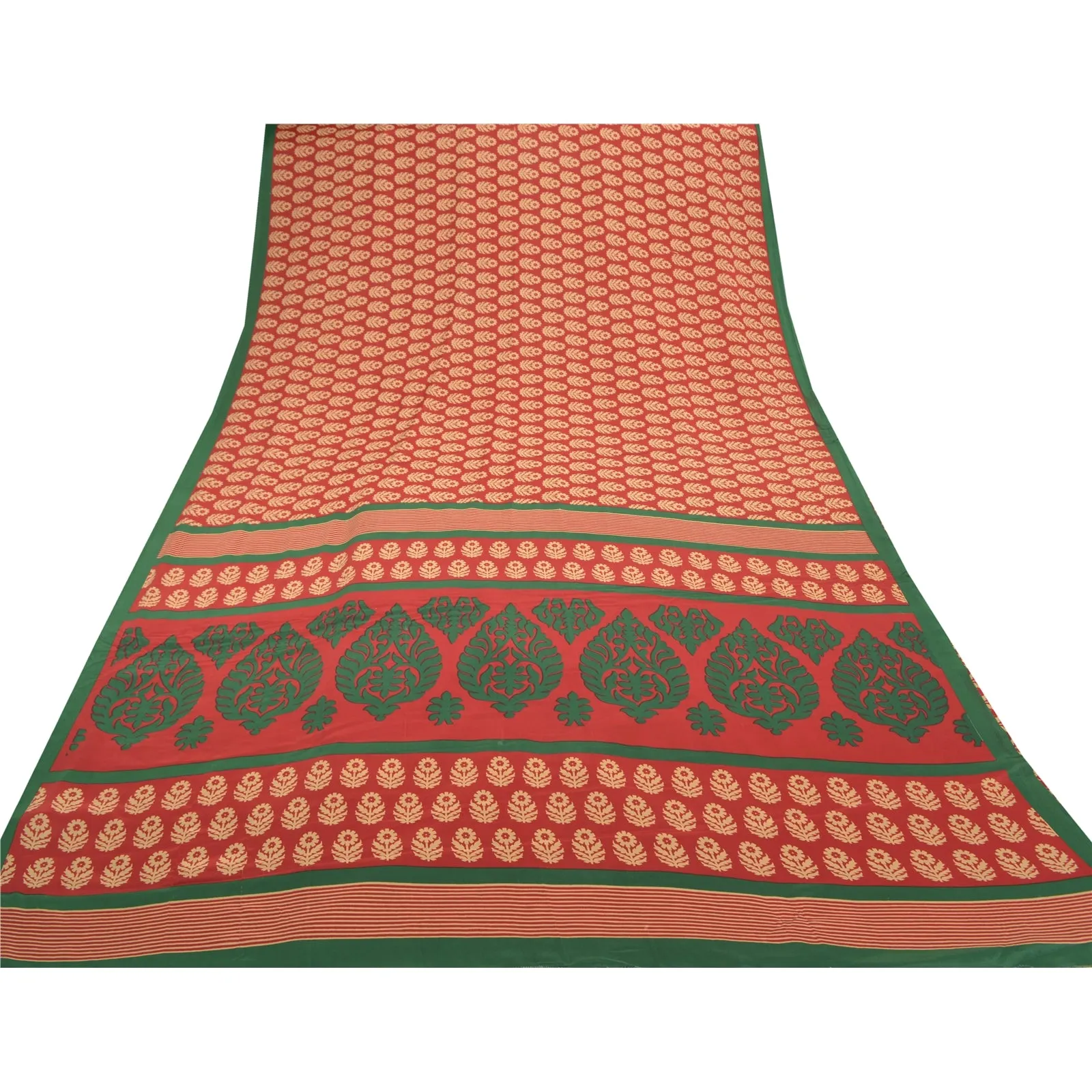 Sanskriti Vintage Red Indian Sarees Moss Crepe Printed Sari Floral Craft Fabric