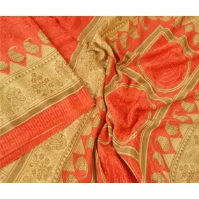 Sanskriti Vintage Red Sarees Moss Crepe Printed Sari Floral 5 YD Craft Fabric