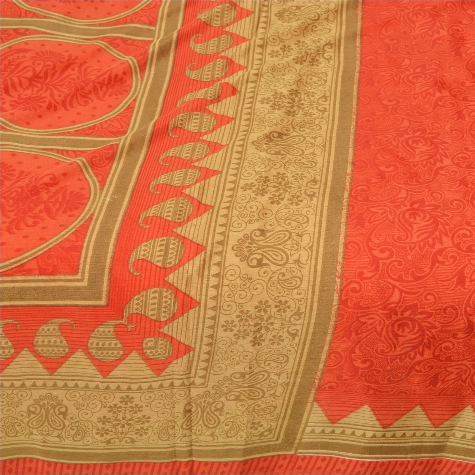 Sanskriti Vintage Red Sarees Moss Crepe Printed Sari Floral 5 YD Craft Fabric