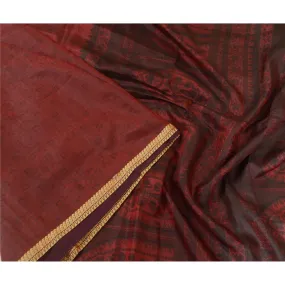 Sanskriti Vintage Sarees Dark-Red Woven Border Pure Silk Print Sari Craft Fabric