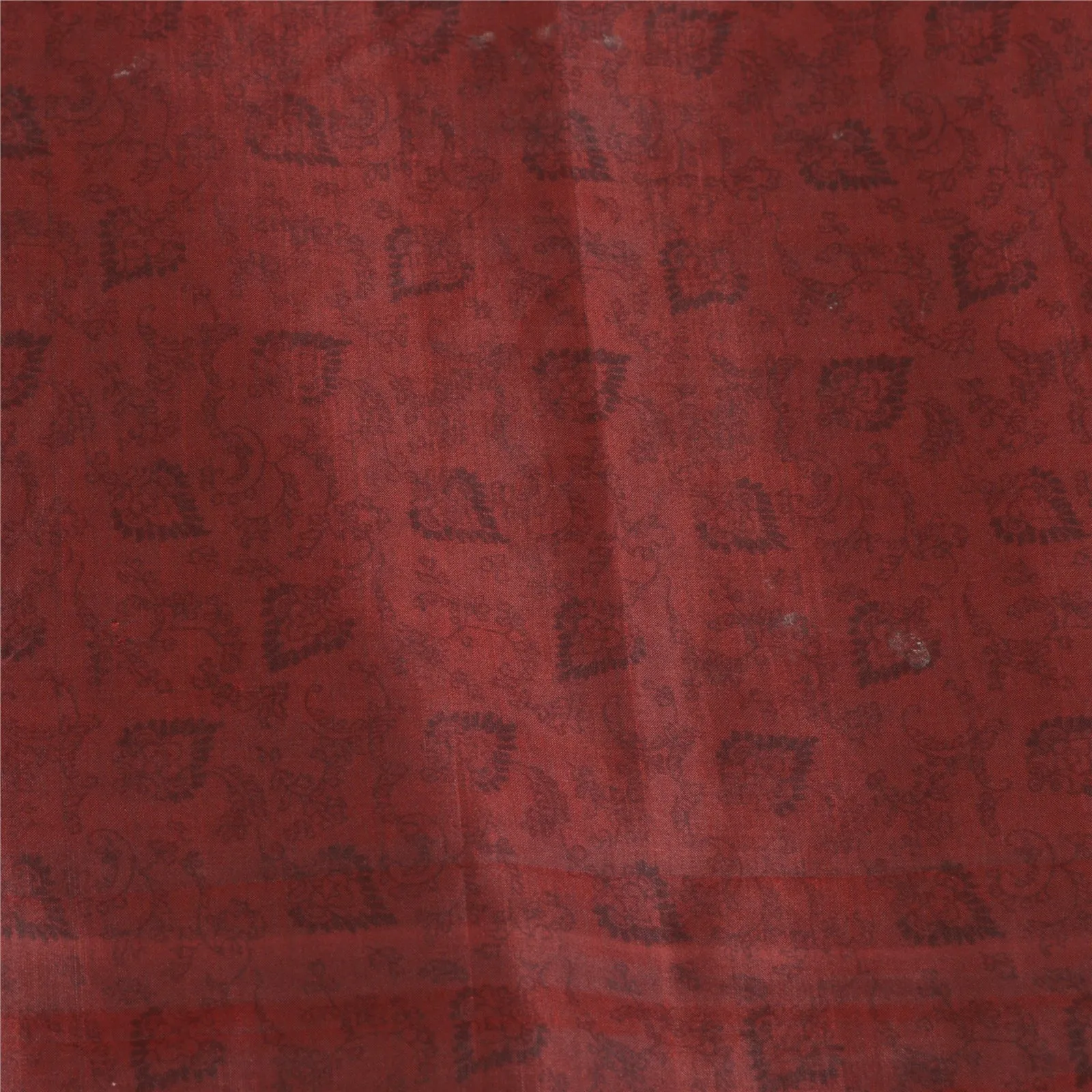 Sanskriti Vintage Sarees Dark-Red Woven Border Pure Silk Print Sari Craft Fabric