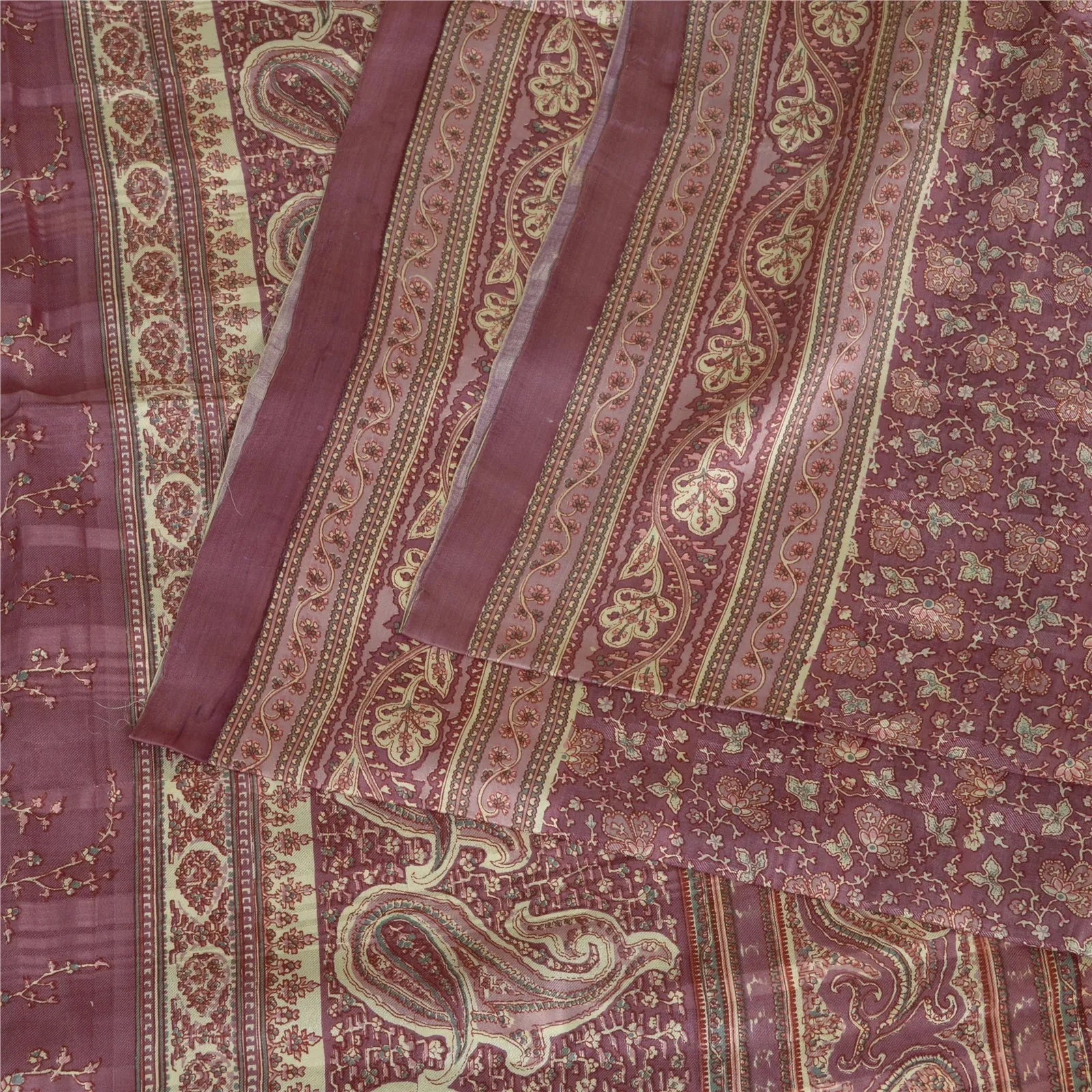 Sanskriti Vintage Sarees From India Mauve Pure Silk Printed Sari Craft Fabric