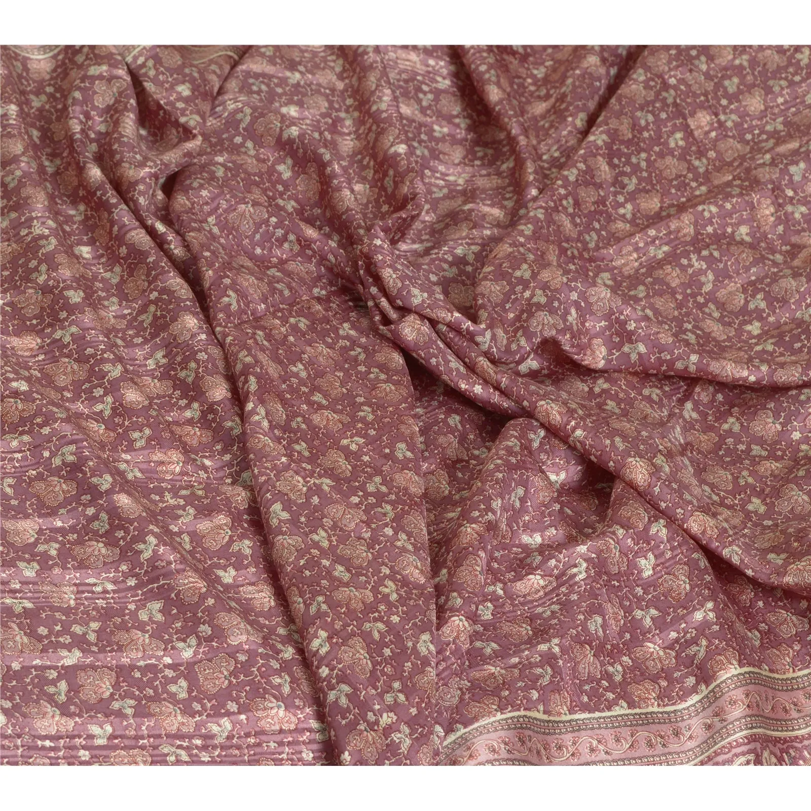 Sanskriti Vintage Sarees From India Mauve Pure Silk Printed Sari Craft Fabric